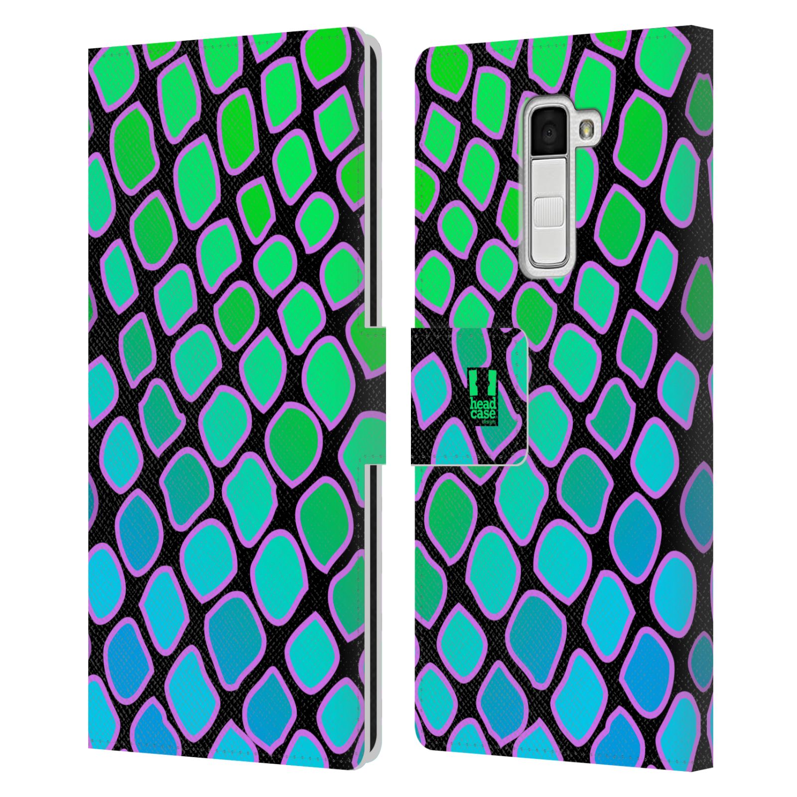 HEAD CASE Flipové pouzdro pro mobil LG K10 Zvířecí barevné vzory vodní had modrá a zelená barva AQUA