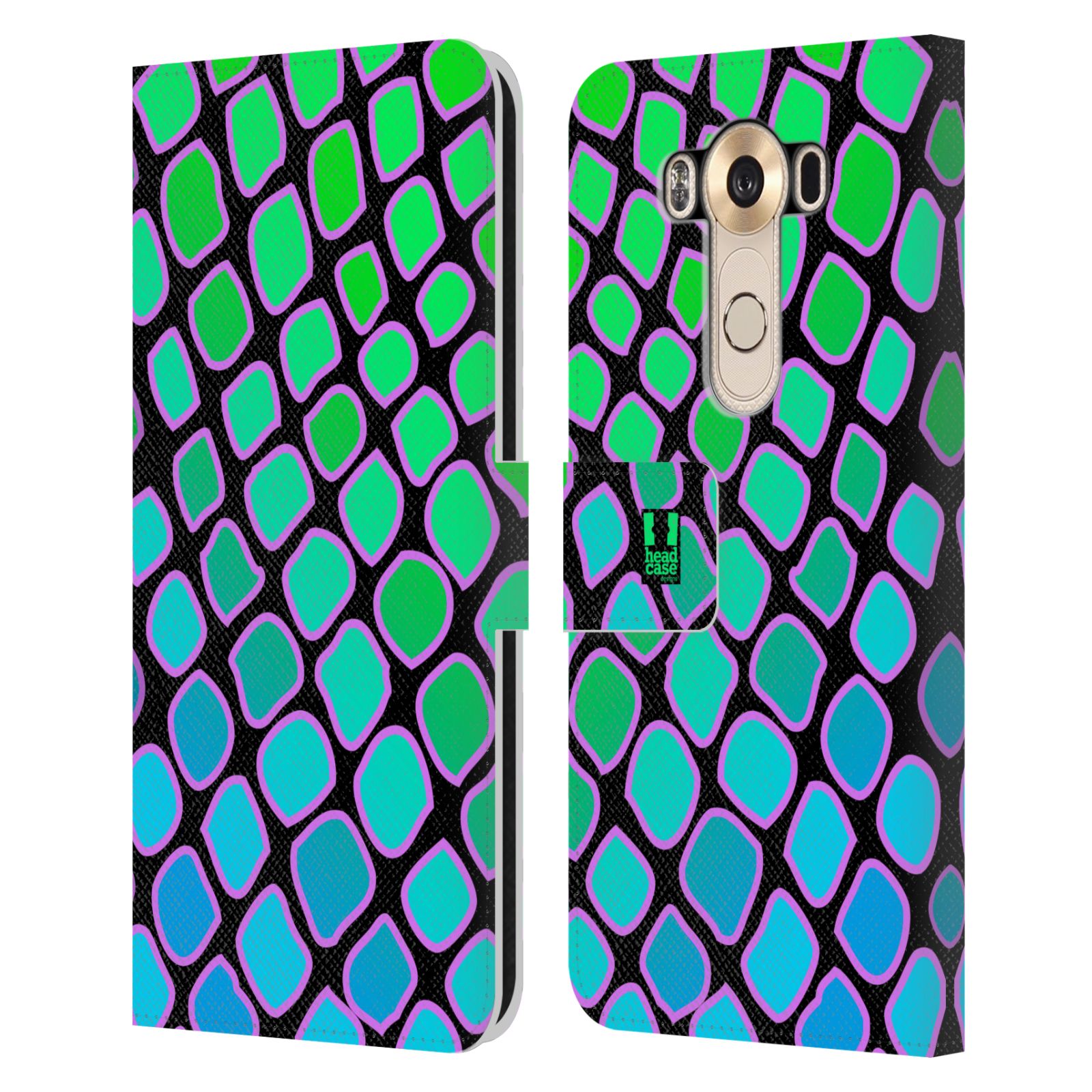 HEAD CASE Flipové pouzdro pro mobil LG V10 Zvířecí barevné vzory vodní had modrá a zelená barva AQUA
