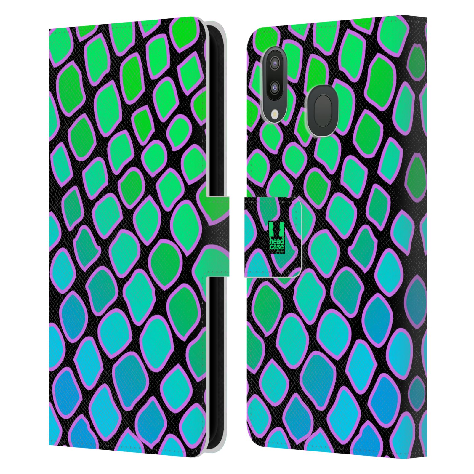 Pouzdro na mobil Samsung Galaxy M20 Zvířecí barevné vzory vodní had modrá a zelená barva AQUA