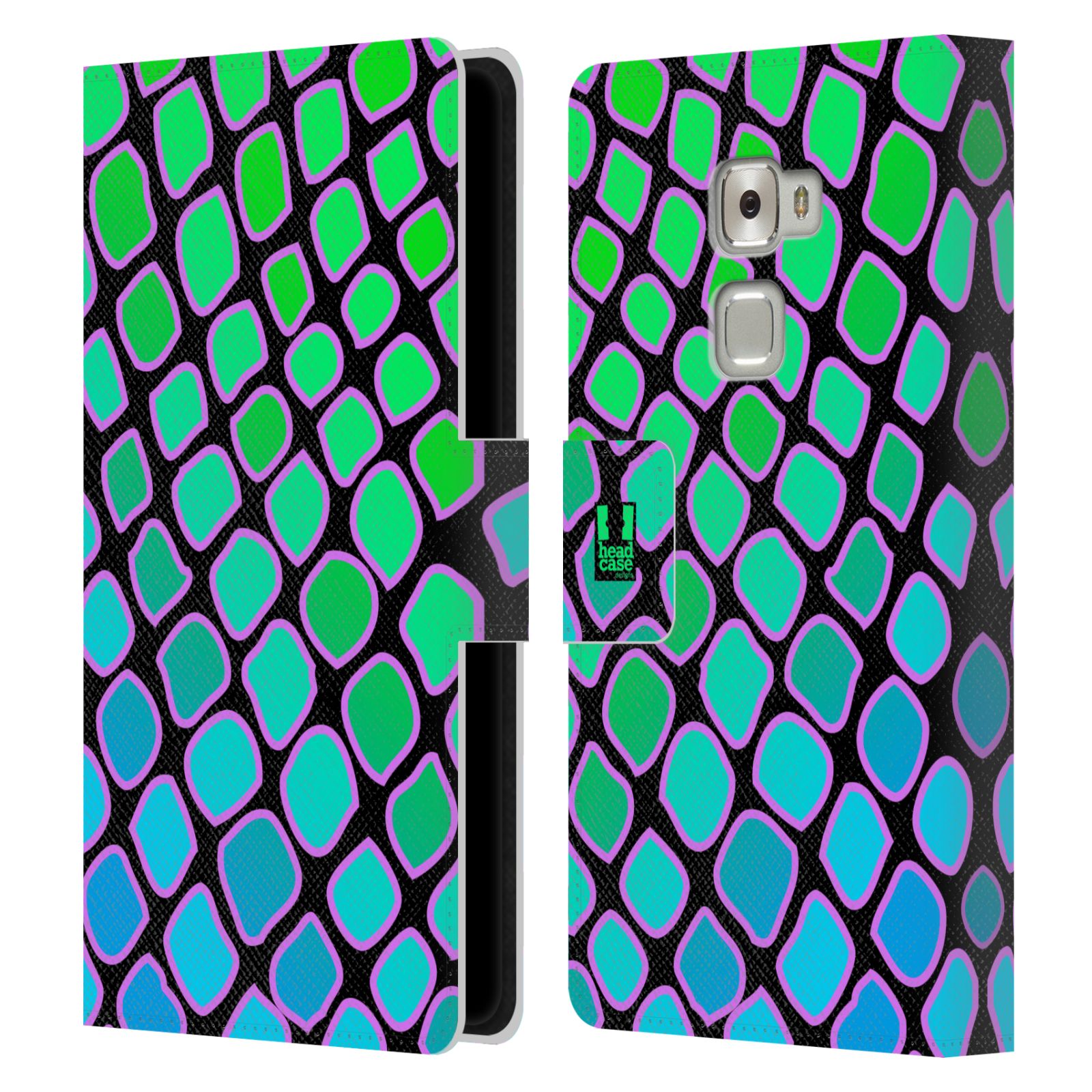 HEAD CASE Flipové pouzdro pro mobil Huawei MATE S Zvířecí barevné vzory vodní had modrá a zelená barva AQUA