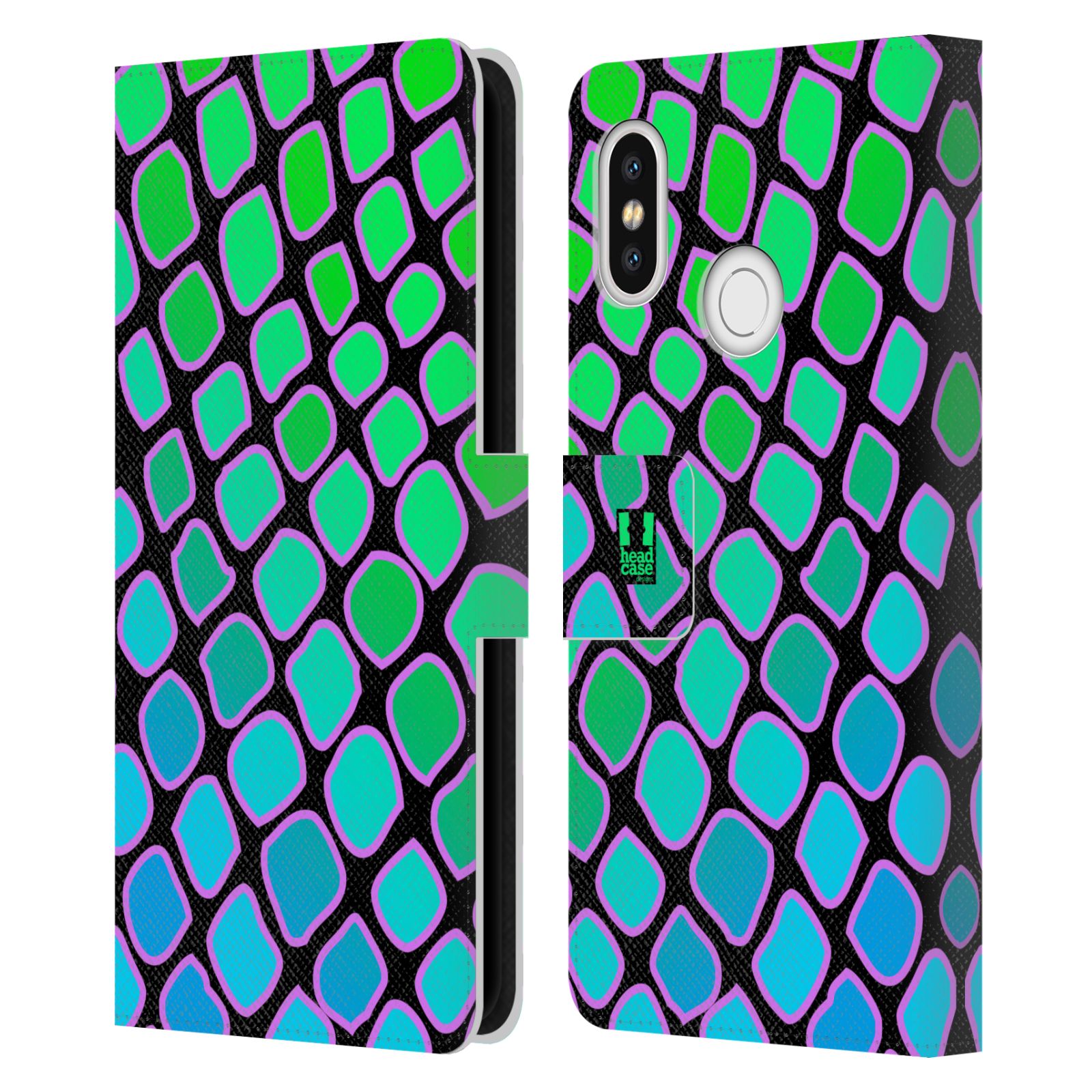 HEAD CASE Flipové pouzdro pro mobil Xiaomi Mi 8 Zvířecí barevné vzory vodní had modrá a zelená barva AQUA