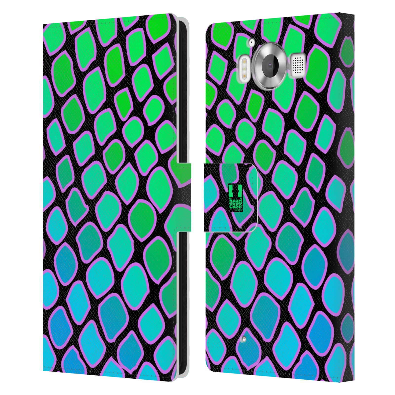 HEAD CASE Flipové pouzdro pro mobil Microsoft Lumia 950 / LUMIA 950 DUAL SIM Zvířecí barevné vzory vodní had modrá a zelená barva AQUA