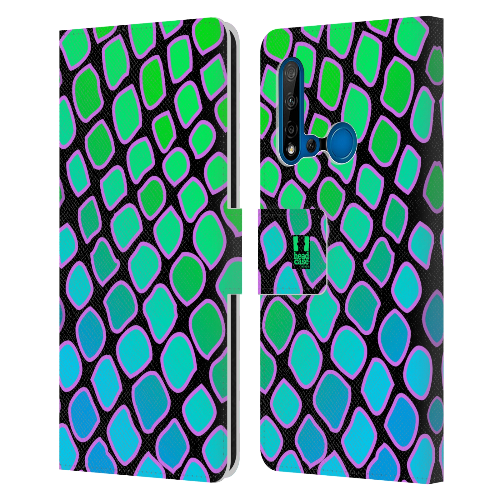 Pouzdro na mobil Huawei P20 LITE 2019 Zvířecí barevné vzory vodní had modrá a zelená barva AQUA