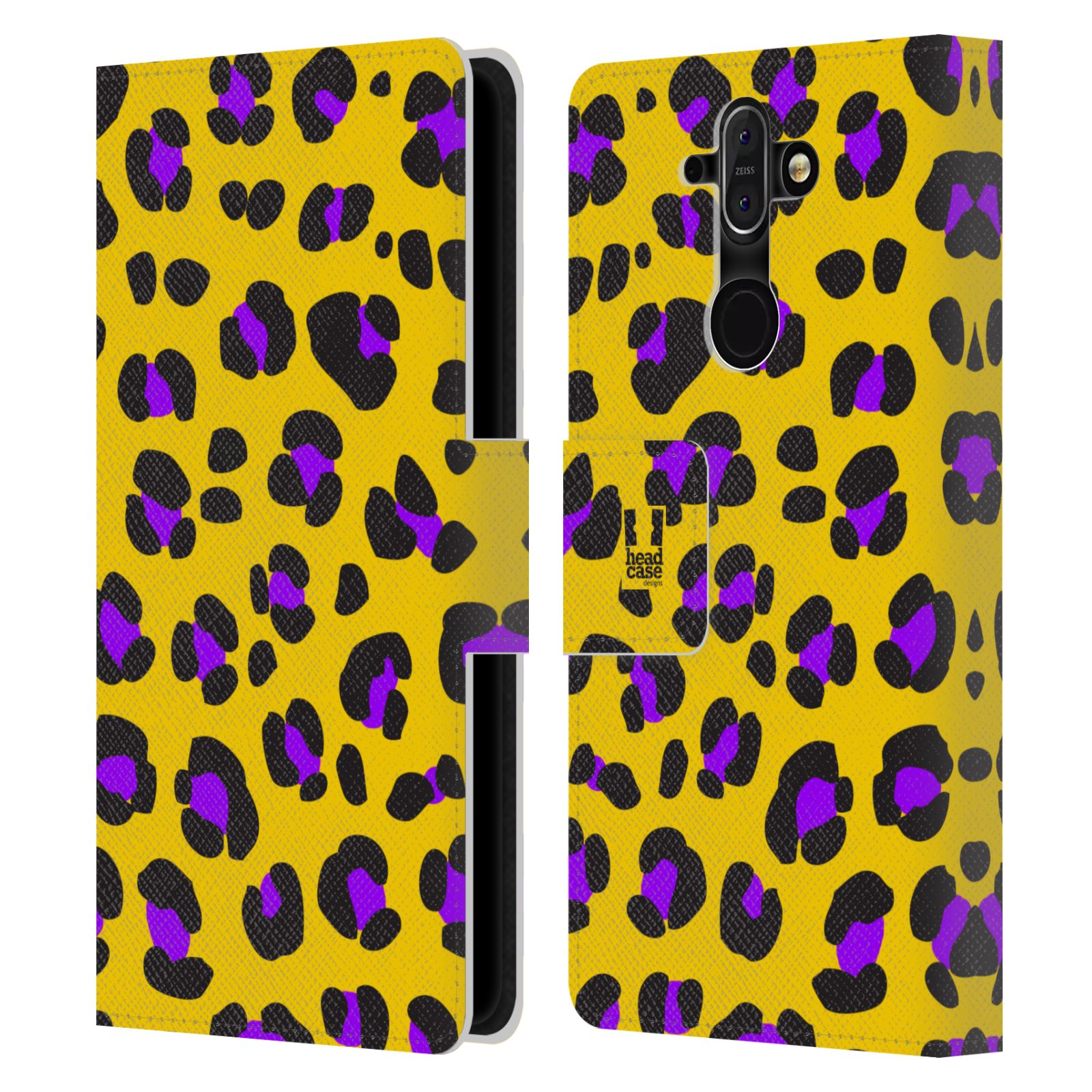 HEAD CASE Flipové pouzdro pro mobil Nokia 8 SIROCCO Zvířecí barevné vzory žlutý leopard fialové skvrny