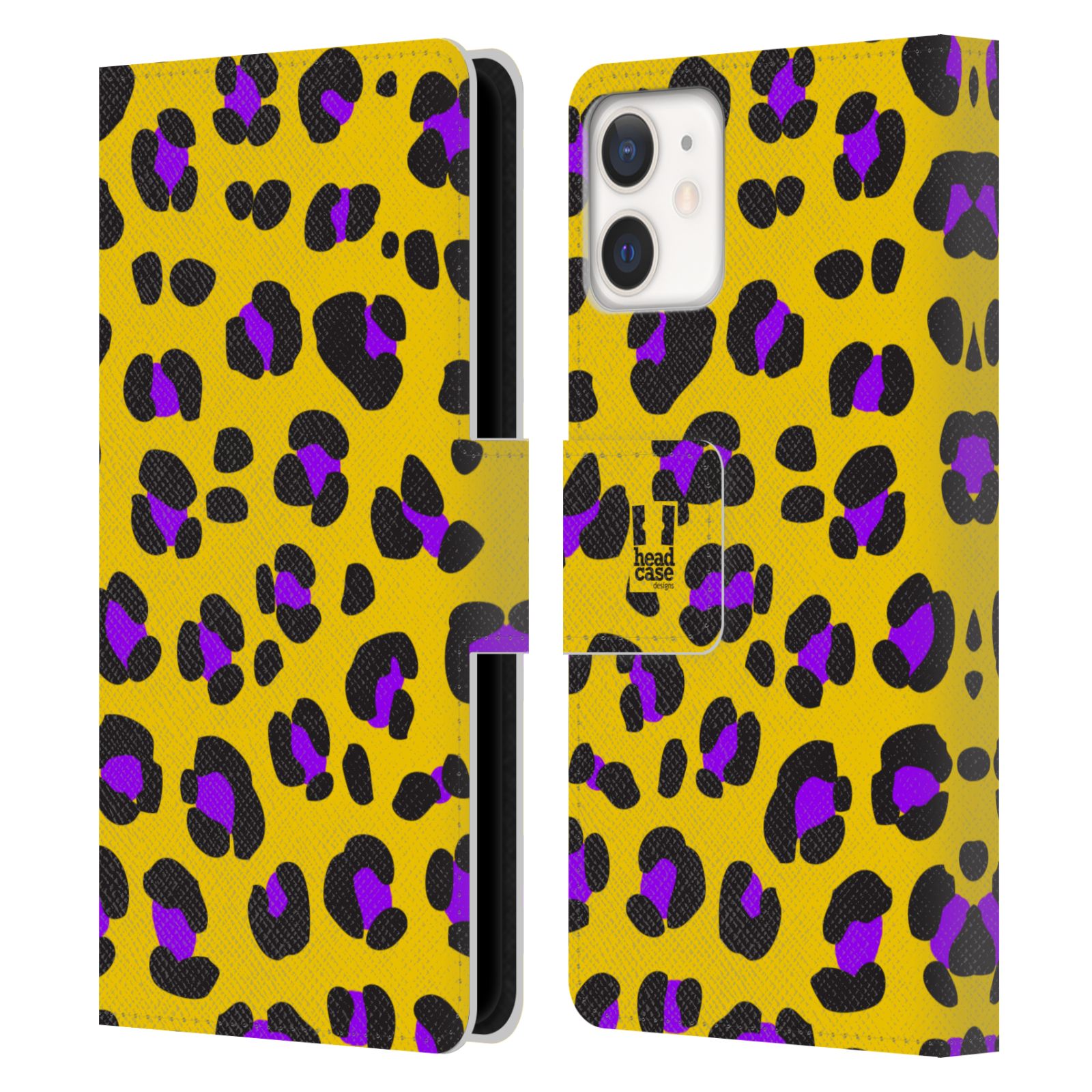 Pouzdro pro mobil Apple Iphone 12 MINI Zvířecí barevné vzory žlutý leopard fialové skvrny