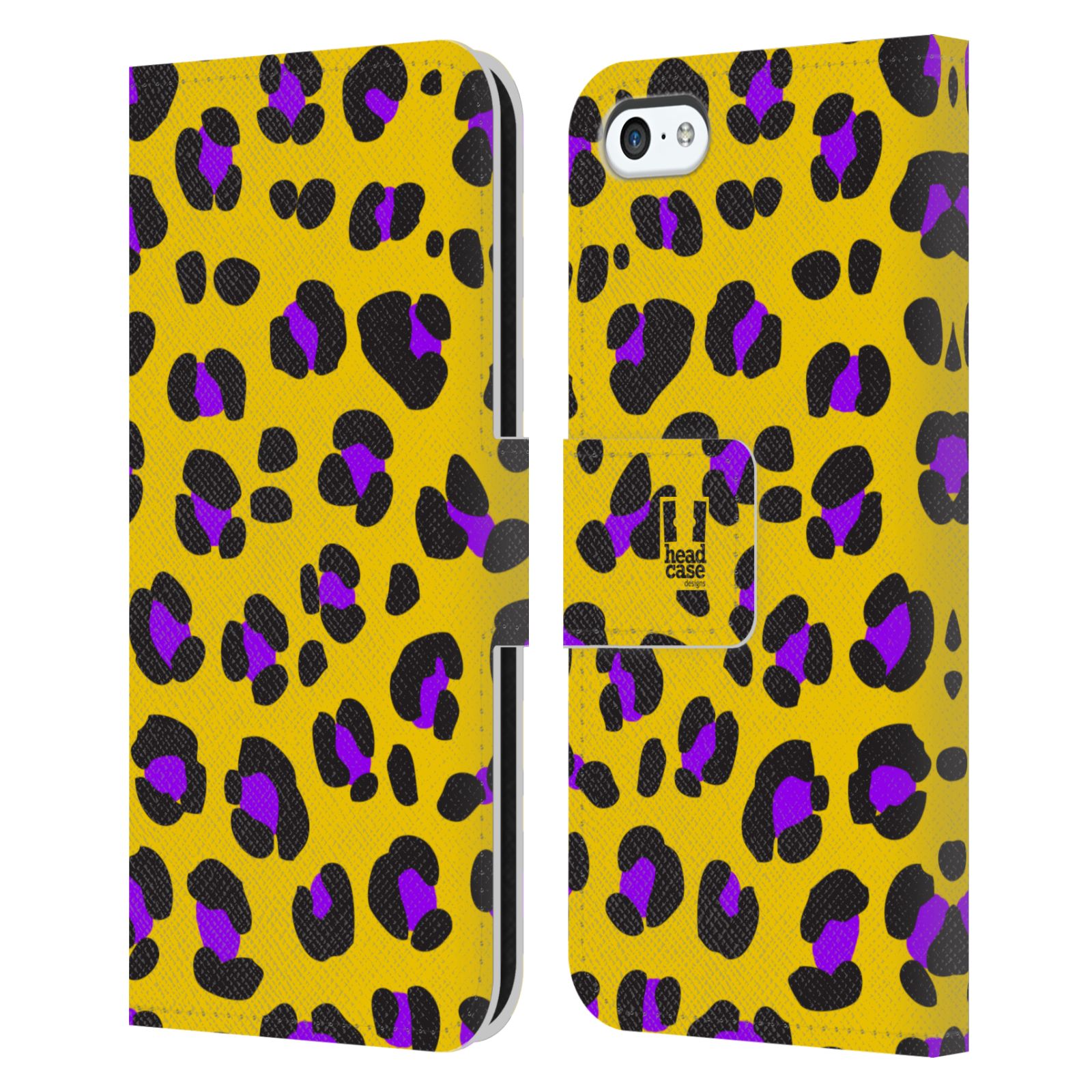 HEAD CASE Flipové pouzdro pro mobil Apple Iphone 5C Zvířecí barevné vzory žlutý leopard fialové skvrny