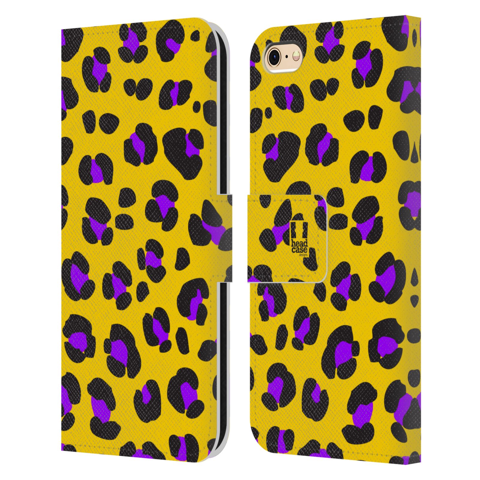 HEAD CASE Flipové pouzdro pro mobil Apple Iphone 6/6s Zvířecí barevné vzory žlutý leopard fialové skvrny