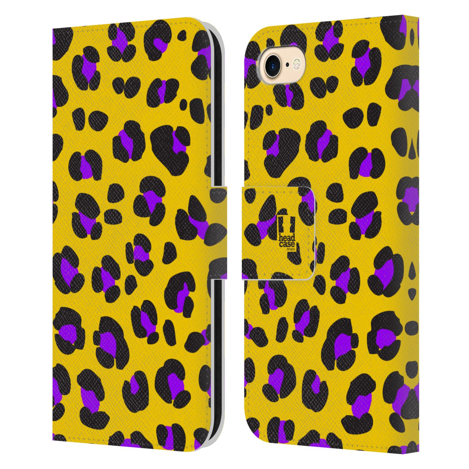 HEAD CASE Flipové pouzdro pro mobil Apple Iphone 7/8/SE 2020 Zvířecí barevné vzory žlutý leopard fialové skvrny