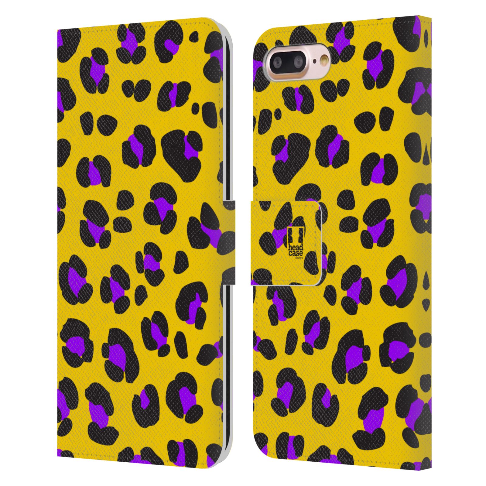 HEAD CASE Flipové pouzdro pro mobil Apple Iphone 7 PLUS / 8 PLUS Zvířecí barevné vzory žlutý leopard fialové skvrny