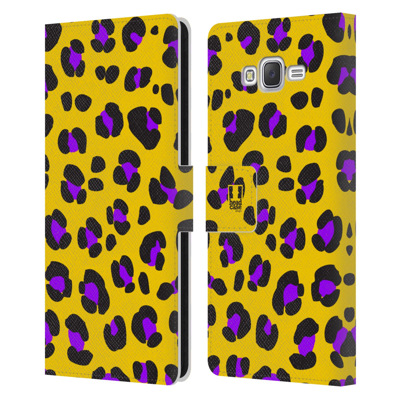 HEAD CASE Flipové pouzdro pro mobil Samsung Galaxy J7, J700 Zvířecí barevné vzory žlutý leopard fialové skvrny