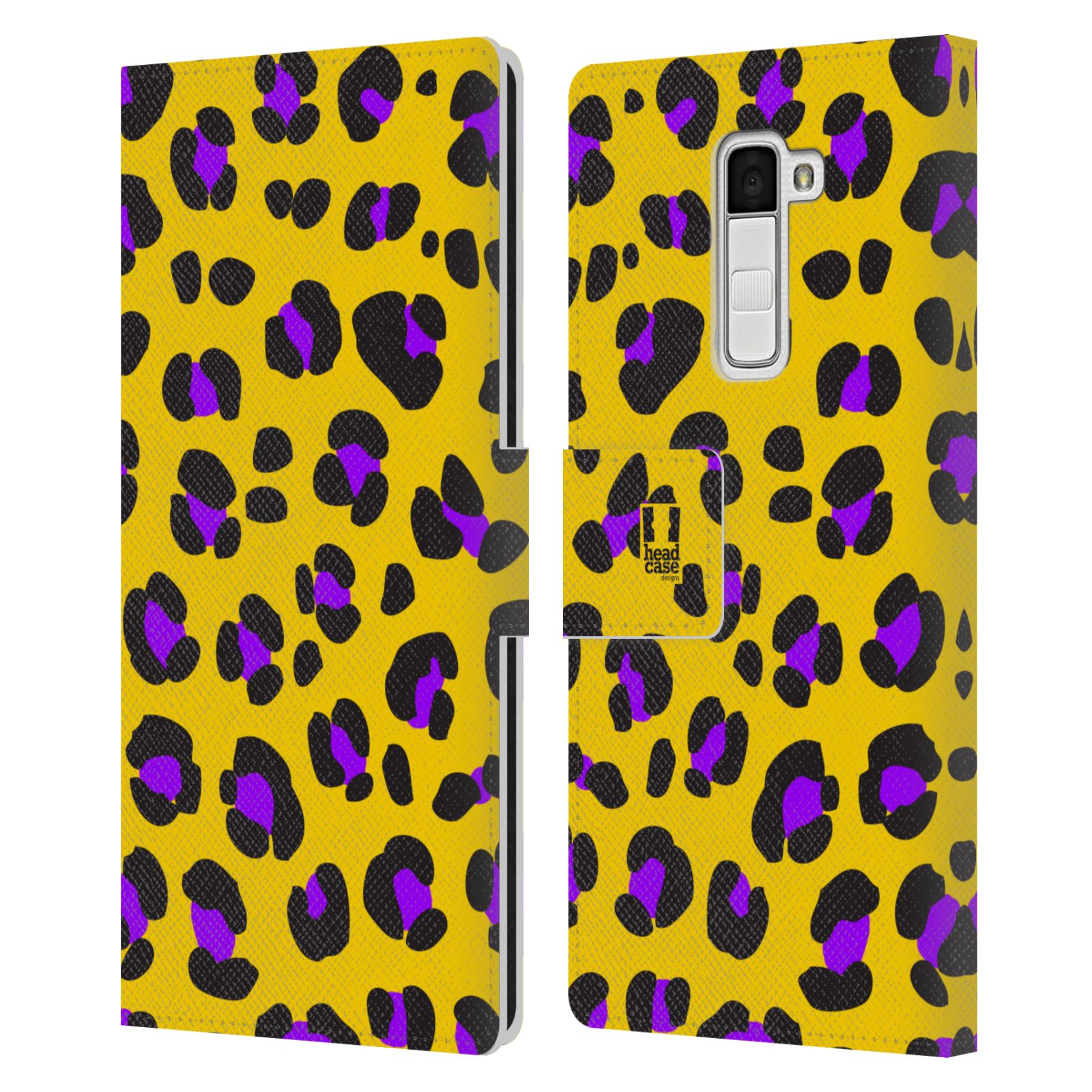 HEAD CASE Flipové pouzdro pro mobil LG K10 Zvířecí barevné vzory žlutý leopard fialové skvrny