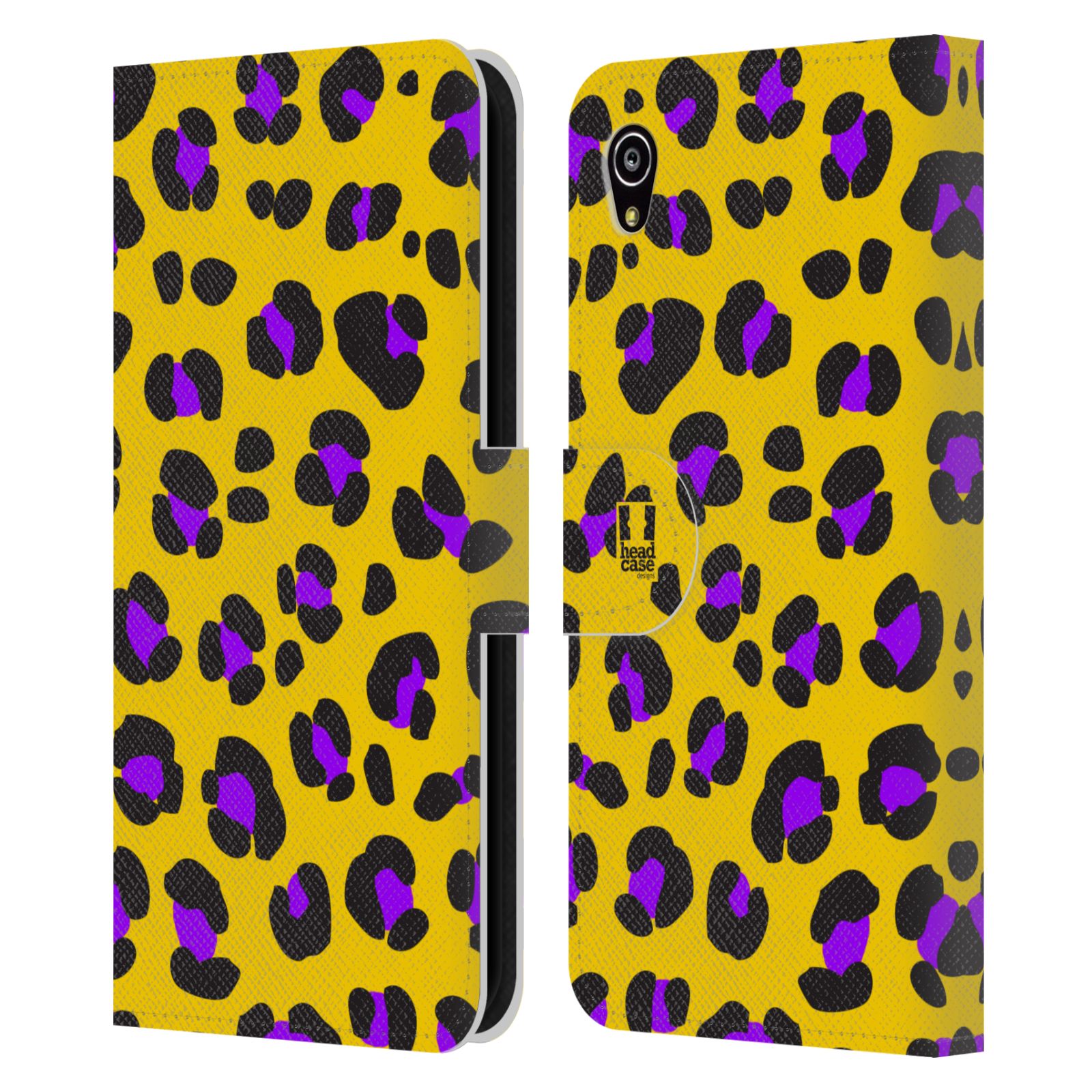 HEAD CASE Flipové pouzdro pro mobil SONY XPERIA M4 AQUA Zvířecí barevné vzory žlutý leopard fialové skvrny