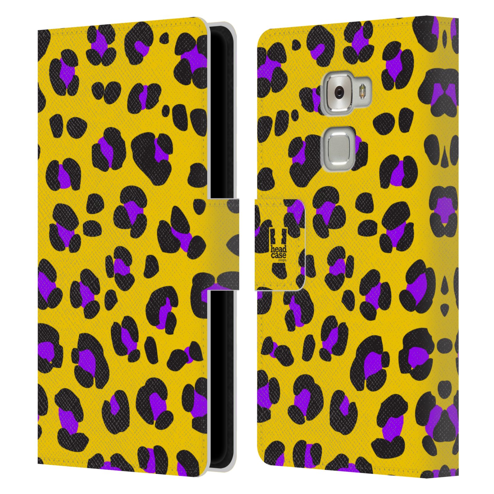 HEAD CASE Flipové pouzdro pro mobil Huawei MATE S Zvířecí barevné vzory žlutý leopard fialové skvrny