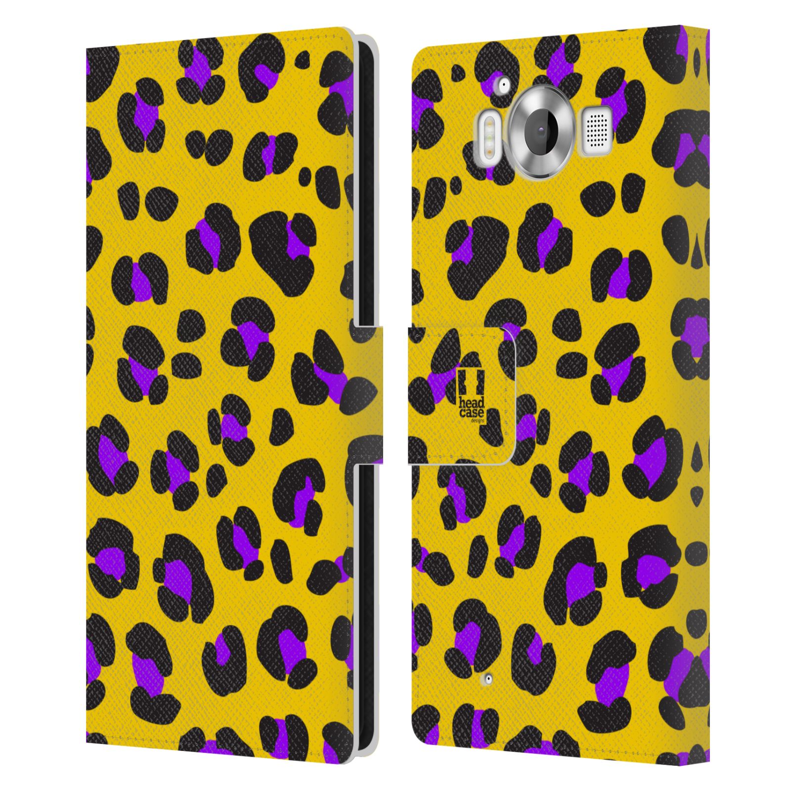 HEAD CASE Flipové pouzdro pro mobil Microsoft Lumia 950 / LUMIA 950 DUAL SIM Zvířecí barevné vzory žlutý leopard fialové skvrny