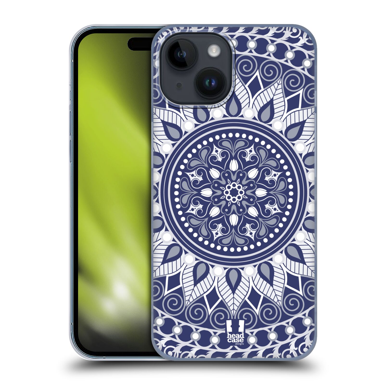 Plastový obal HEAD CASE na mobil Apple Iphone 15 vzor Indie Mandala slunce barevný motiv MODRÁ