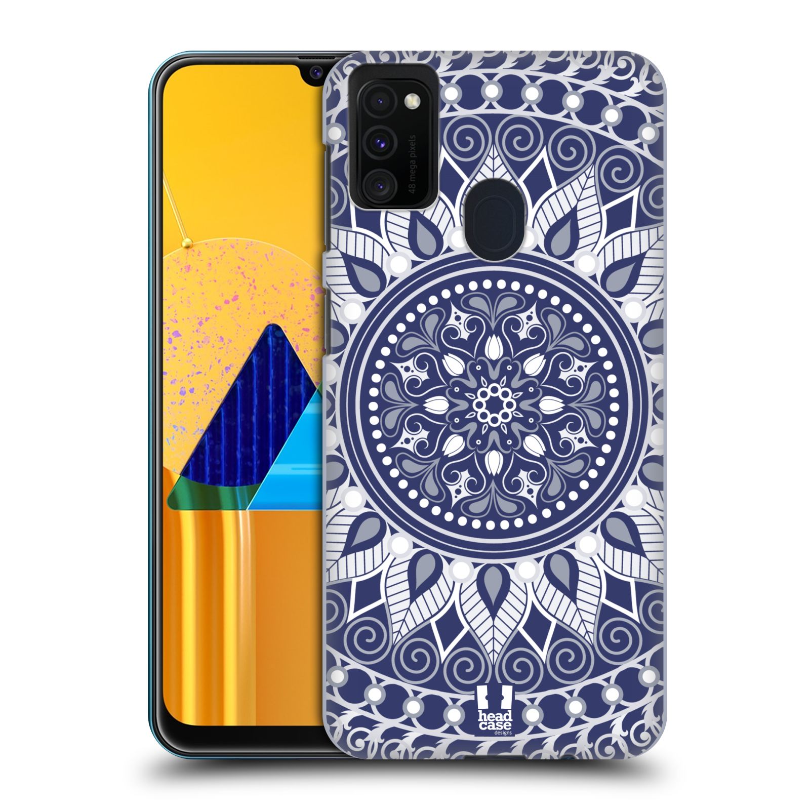 Zadní kryt na mobil Samsung Galaxy M21 vzor Indie Mandala slunce barevný motiv MODRÁ