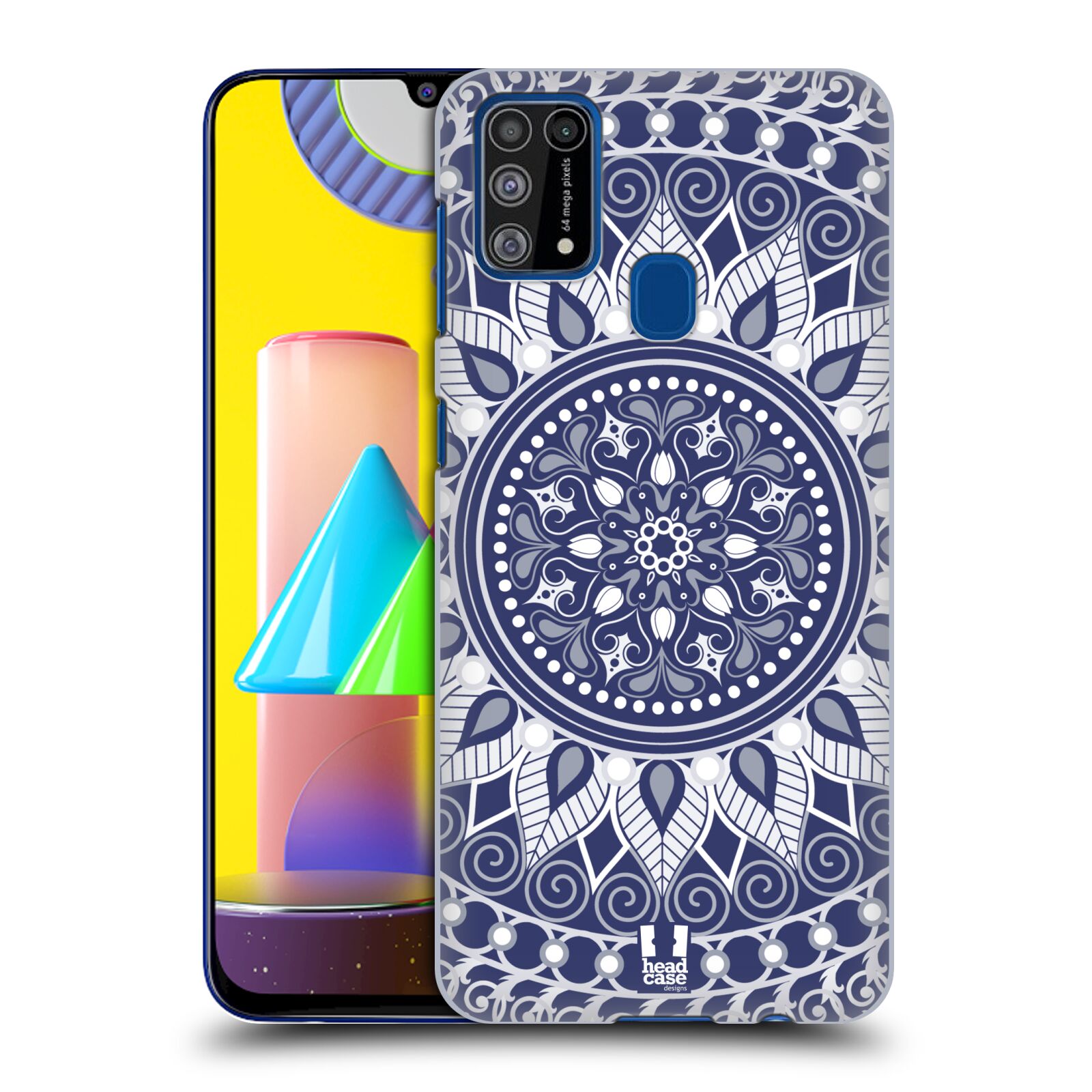 Plastový obal HEAD CASE na mobil Samsung Galaxy M31 vzor Indie Mandala slunce barevný motiv MODRÁ