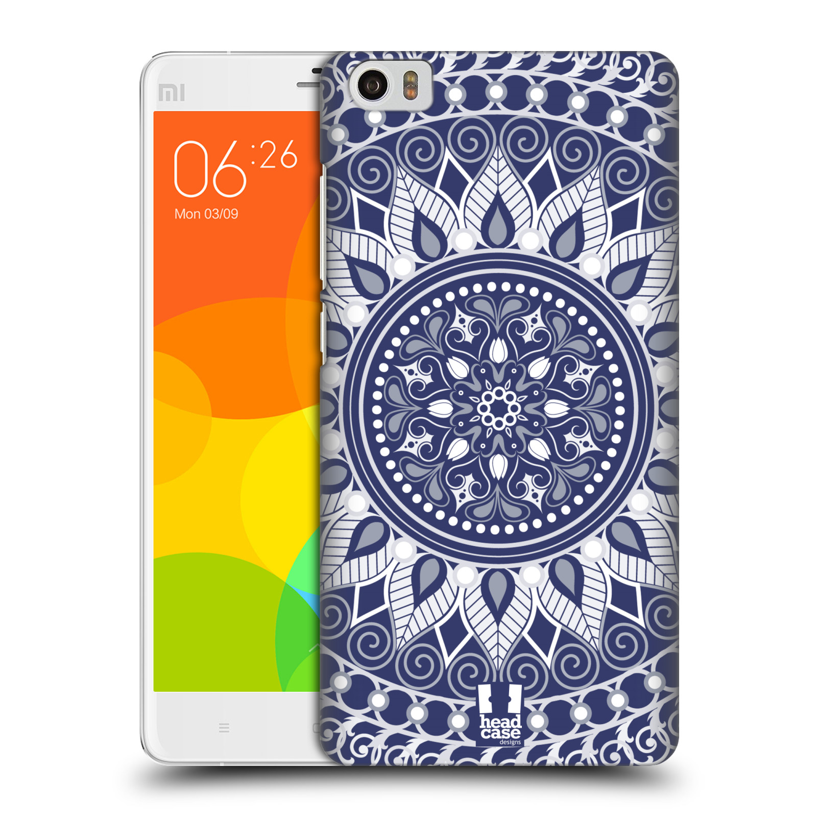 HEAD CASE pevný plastový obal na mobil XIAOMI Mi Note vzor Indie Mandala slunce barevný motiv MODRÁ