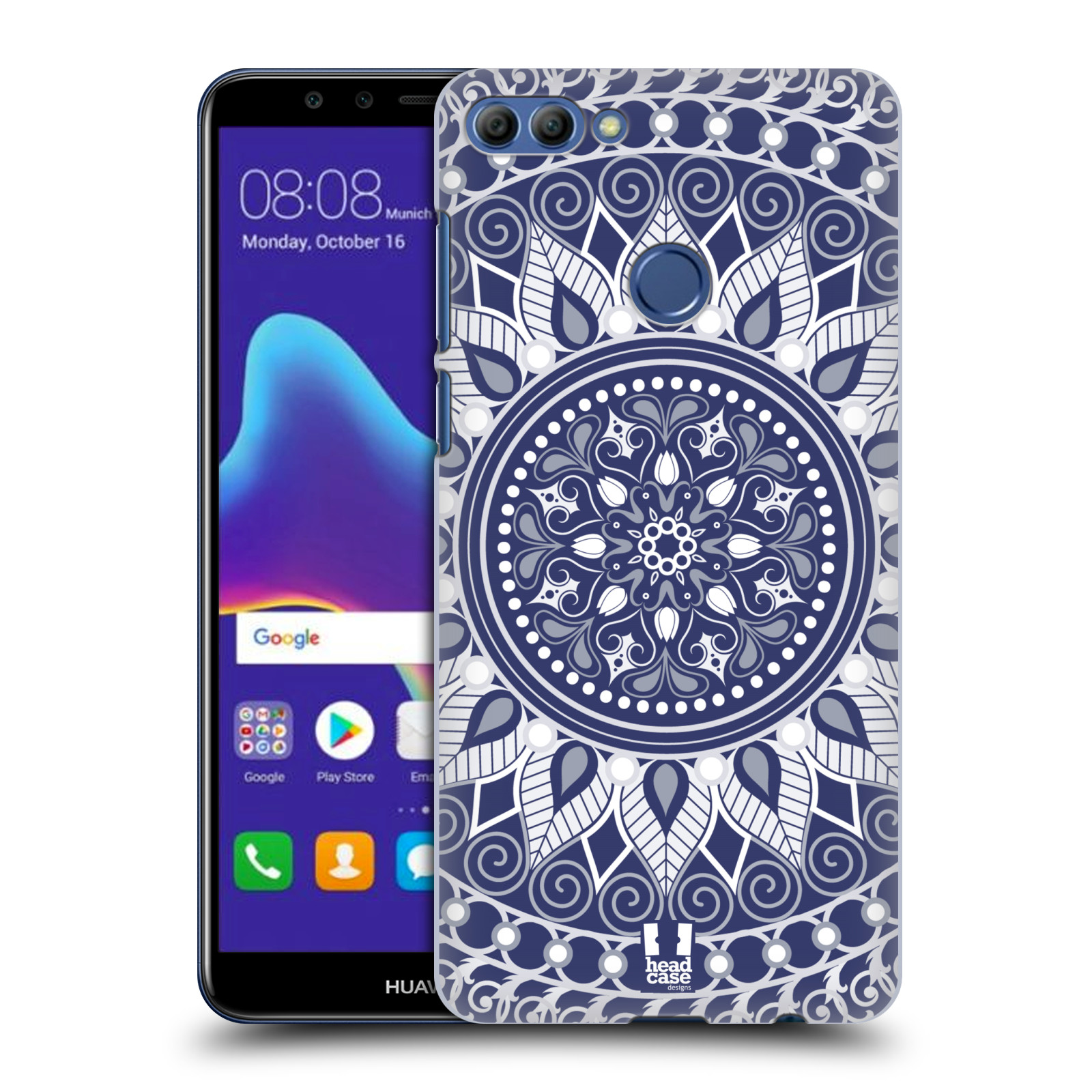 HEAD CASE plastový obal na mobil Huawei Y9 2018 vzor Indie Mandala slunce barevný motiv MODRÁ