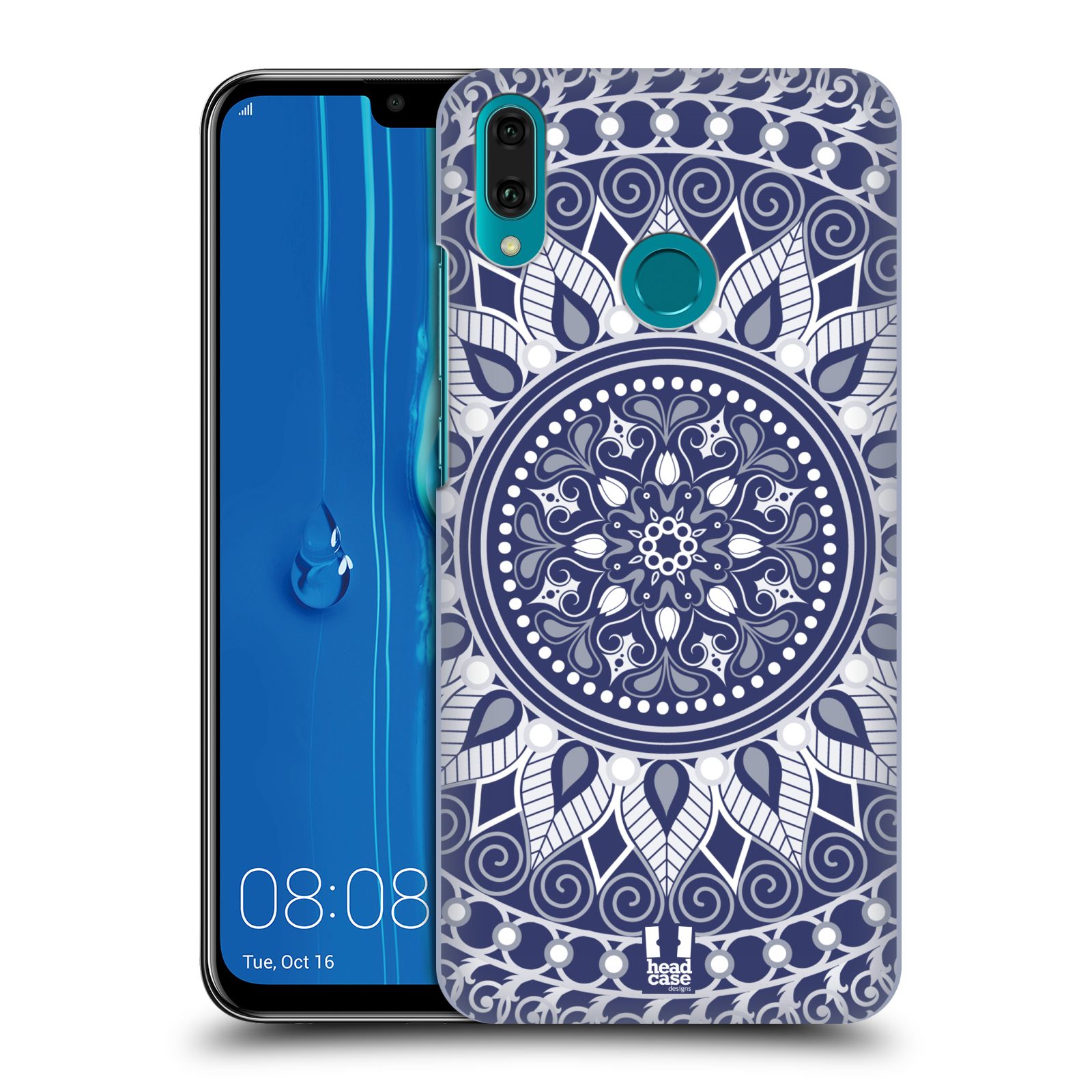 Pouzdro na mobil Huawei Y9 2019 - HEAD CASE - vzor Indie Mandala slunce barevný motiv MODRÁ