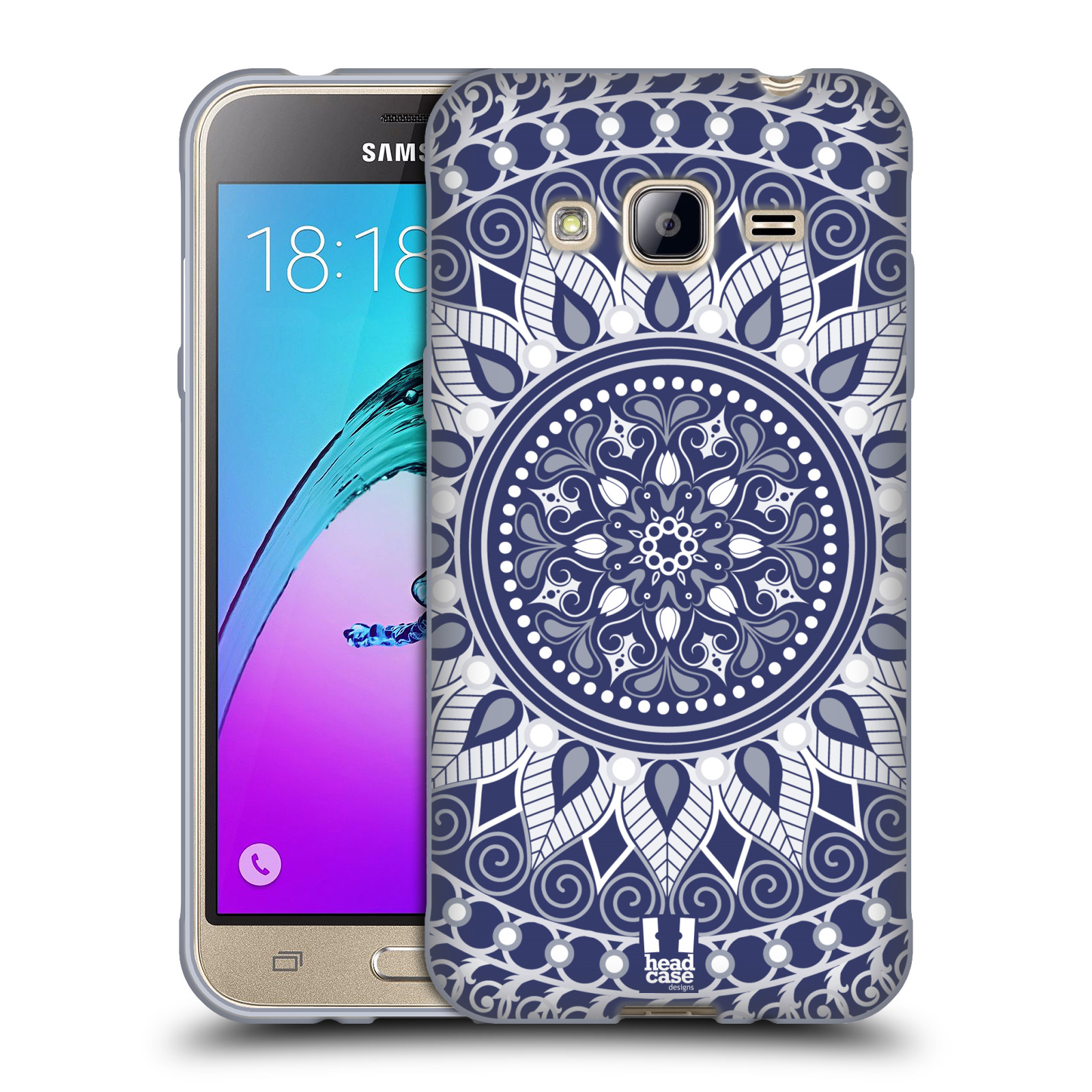 HEAD CASE silikonový obal na mobil Samsung Galaxy J3, J3 2016 vzor Indie Mandala slunce barevný motiv MODRÁ