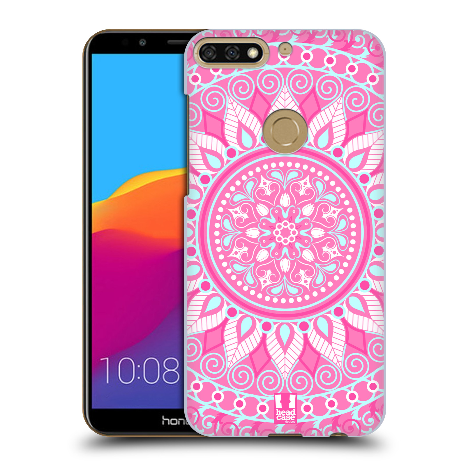 HEAD CASE plastový obal na mobil Honor 7c vzor Indie Mandala slunce barevný motiv RŮŽOVÁ