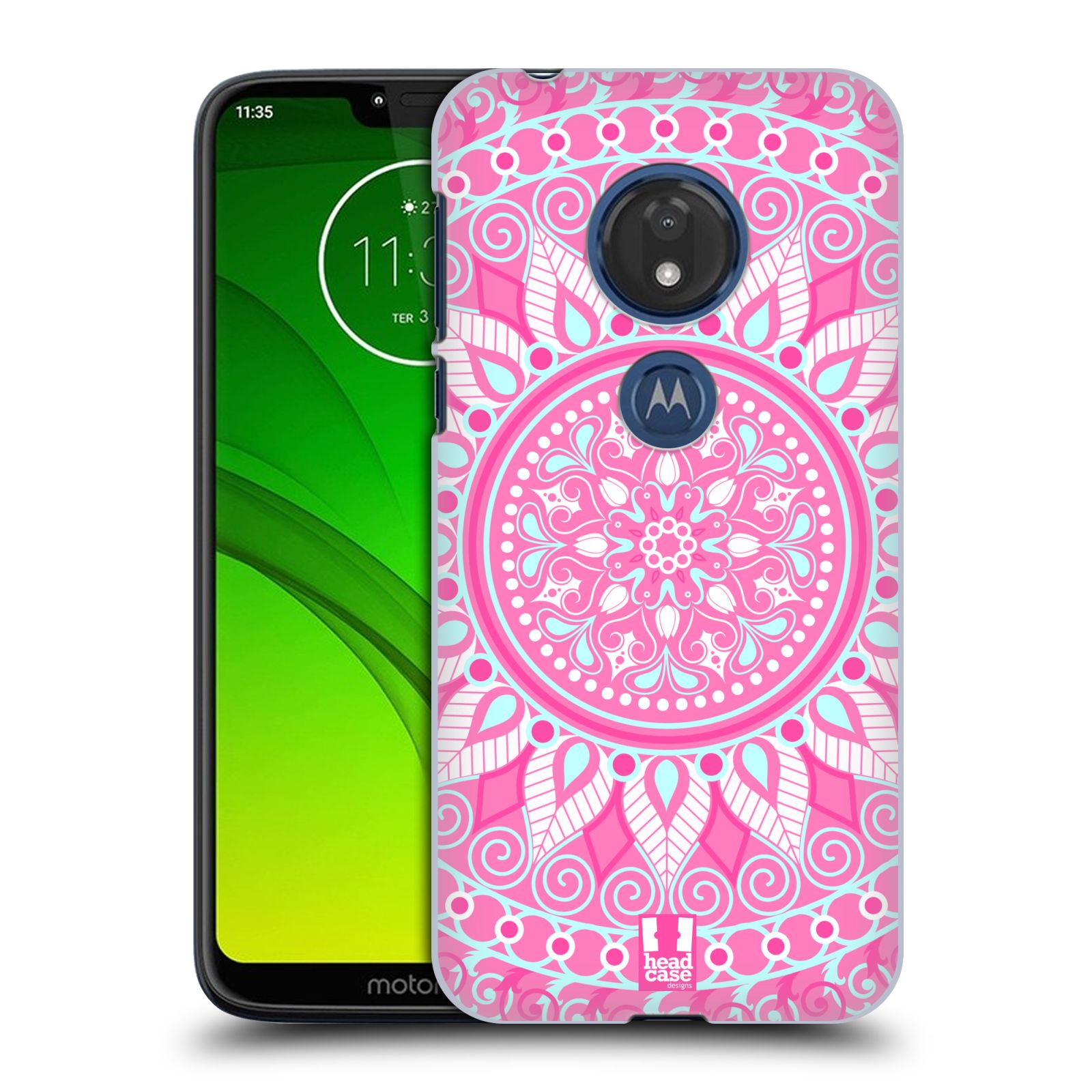 Pouzdro na mobil Motorola Moto G7 Play vzor Indie Mandala slunce barevný motiv RŮŽOVÁ