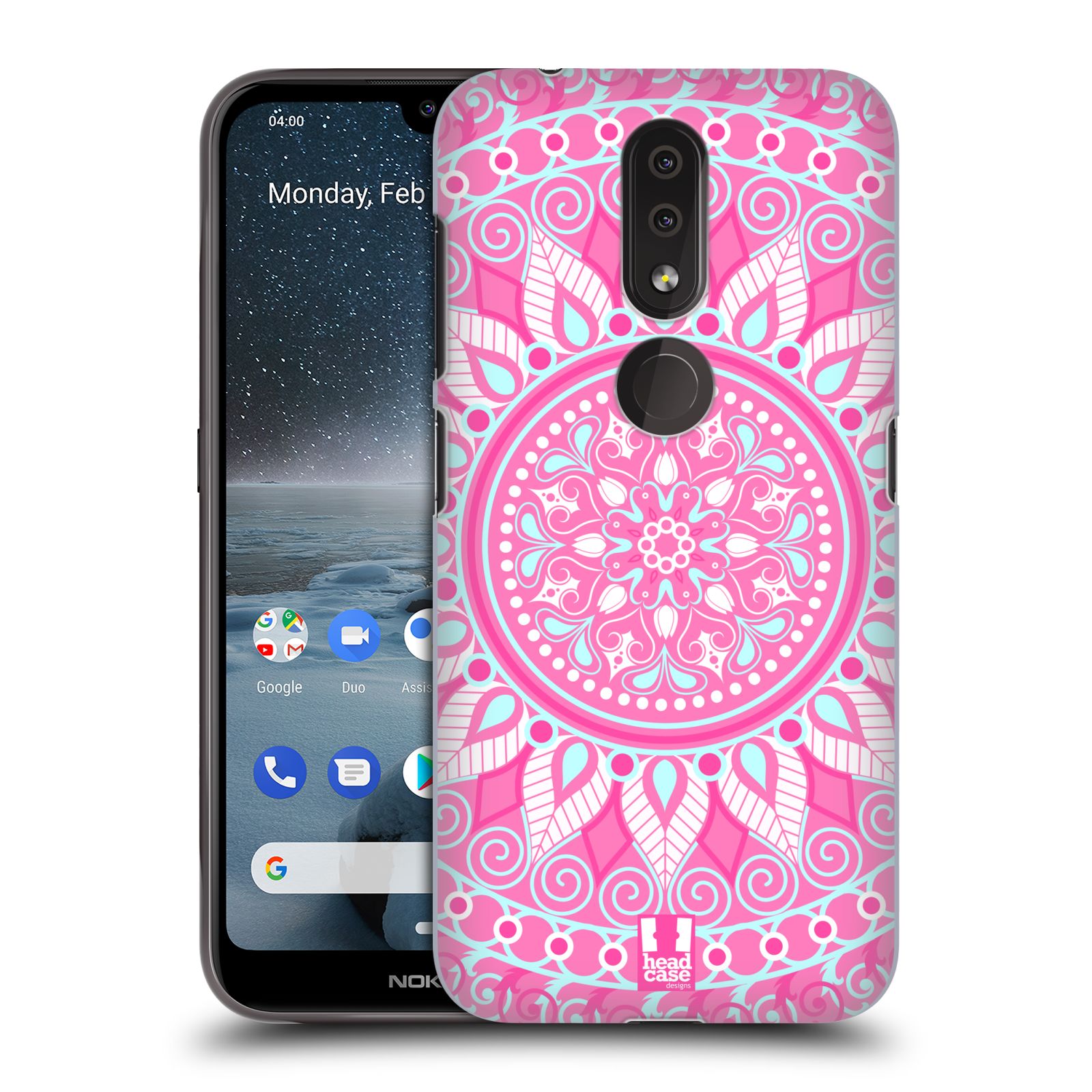 Pouzdro na mobil Nokia 4.2 - HEAD CASE - vzor Indie Mandala slunce barevný motiv RŮŽOVÁ
