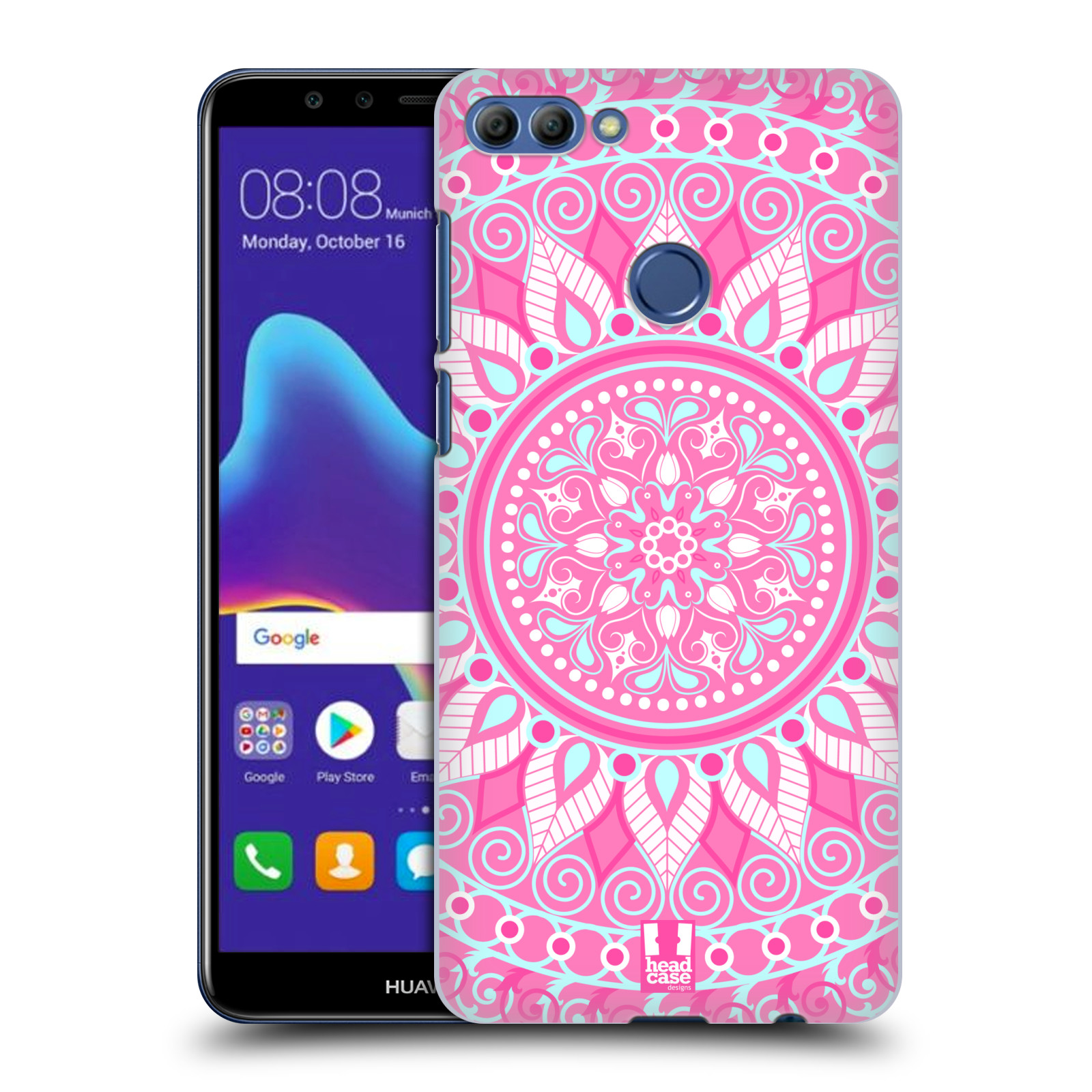 HEAD CASE plastový obal na mobil Huawei Y9 2018 vzor Indie Mandala slunce barevný motiv RŮŽOVÁ