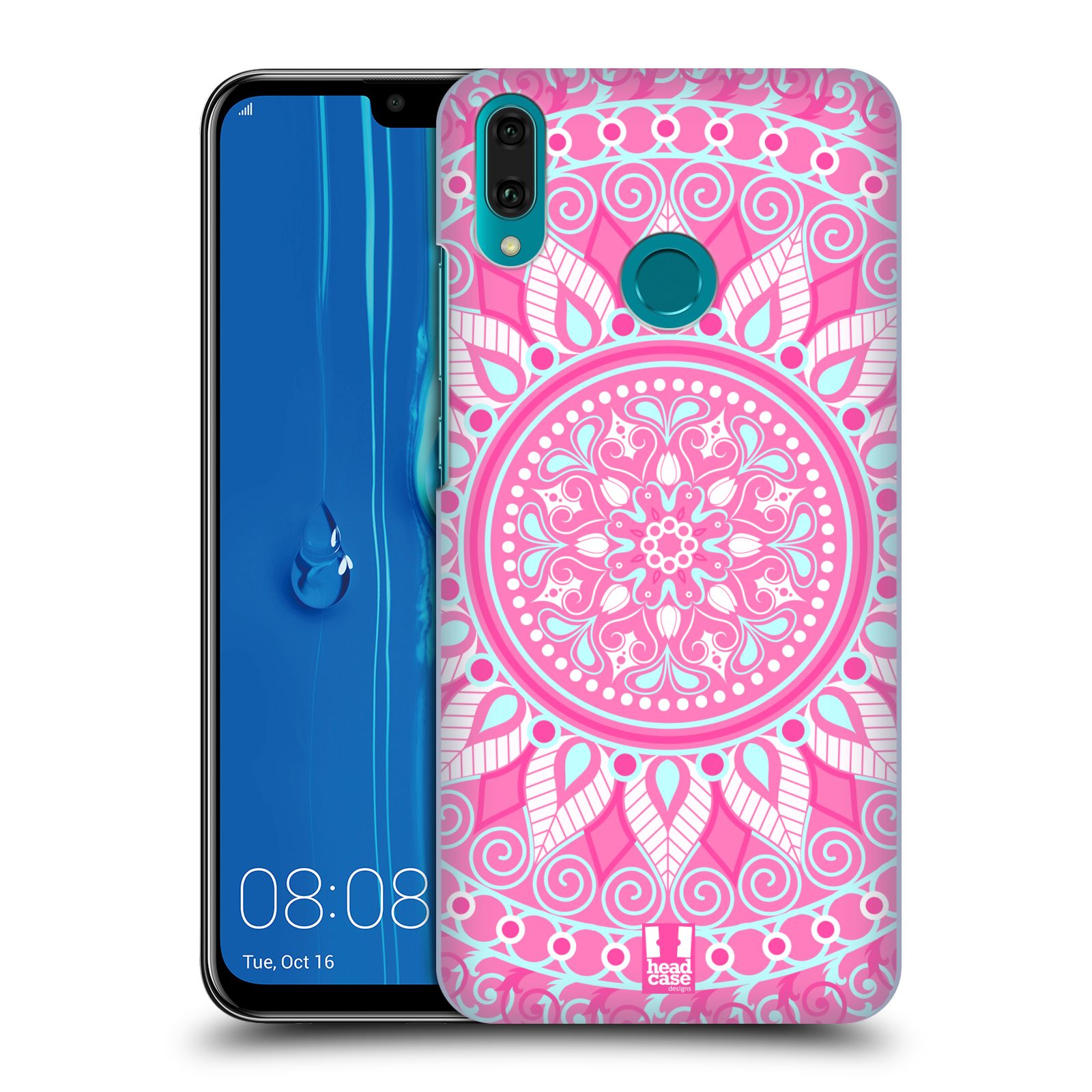 Pouzdro na mobil Huawei Y9 2019 - HEAD CASE - vzor Indie Mandala slunce barevný motiv RŮŽOVÁ