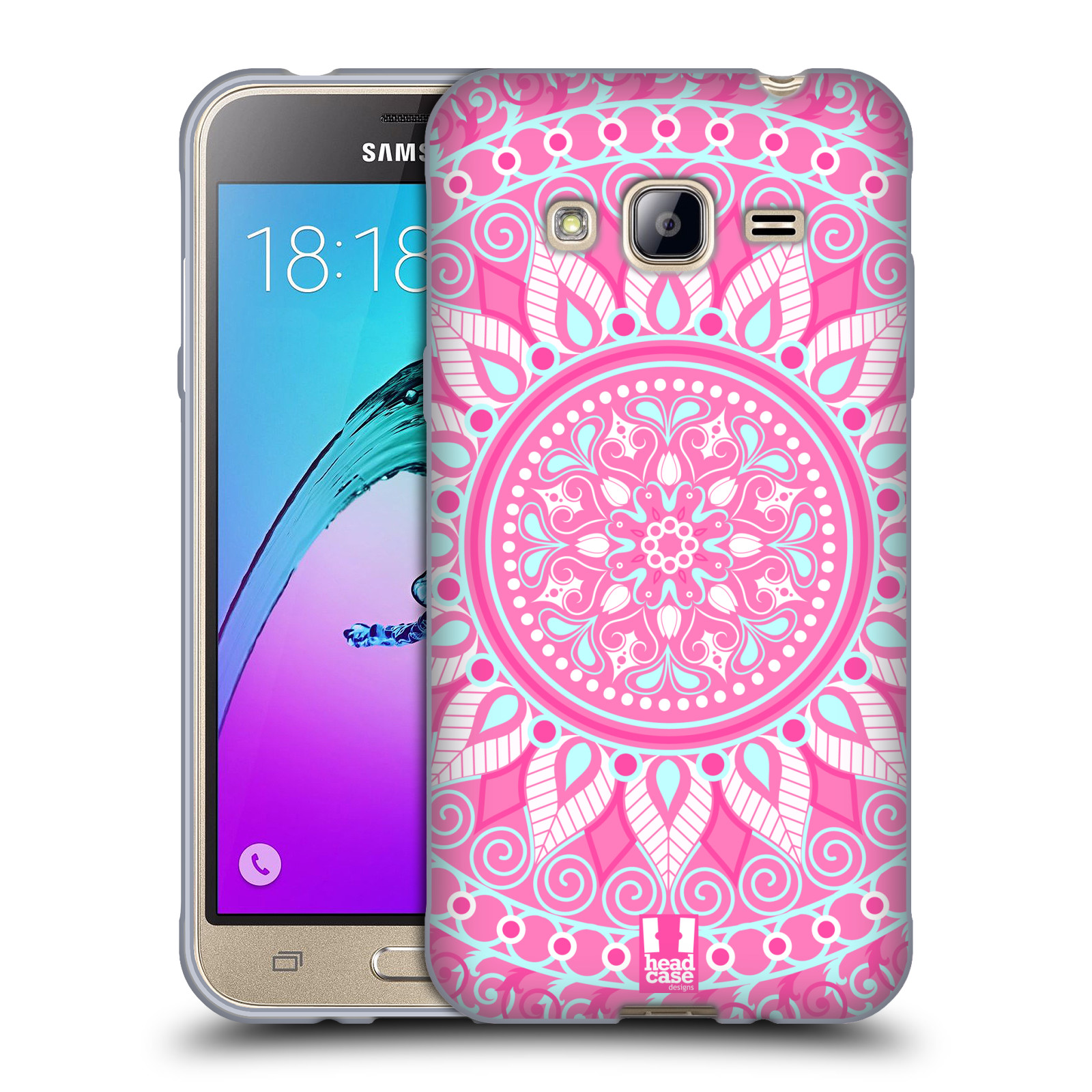 HEAD CASE silikonový obal na mobil Samsung Galaxy J3, J3 2016 vzor Indie Mandala slunce barevný motiv RŮŽOVÁ