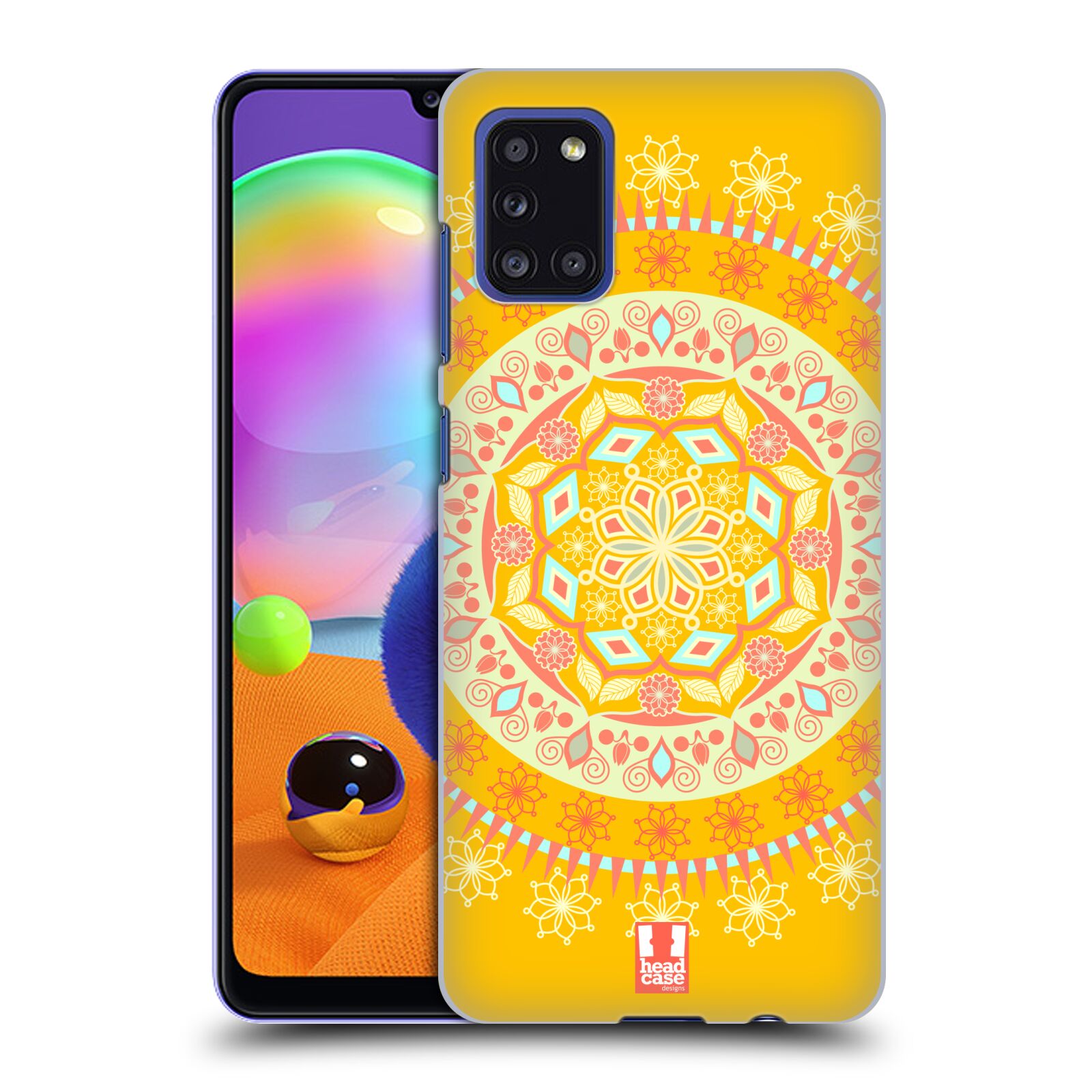 Zadní kryt na mobil Samsung Galaxy A31 vzor Indie Mandala slunce barevný motiv ŽLUTÁ