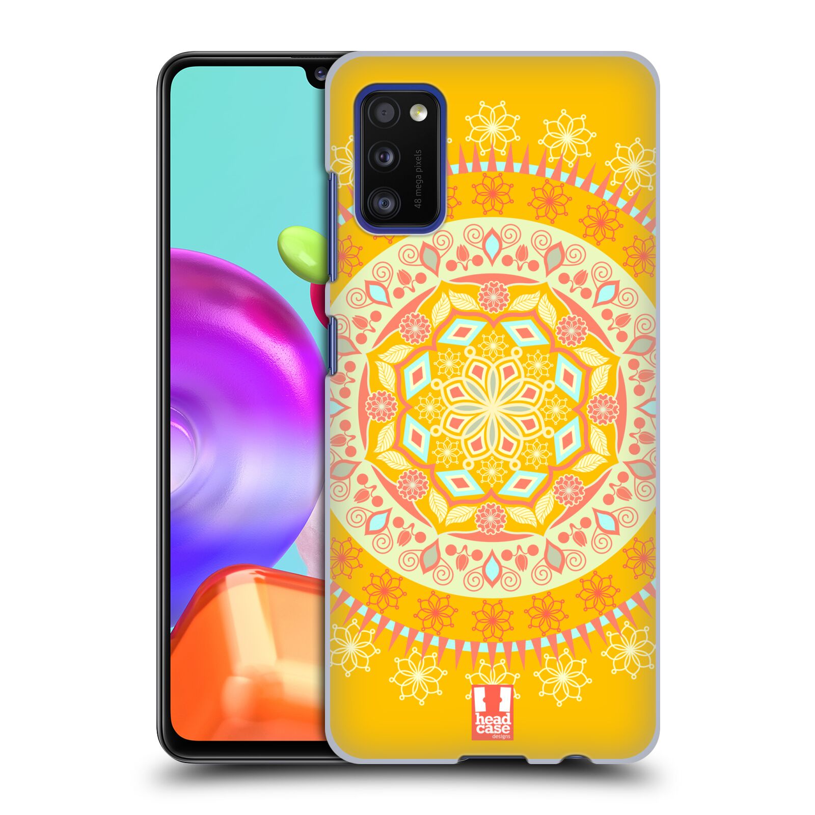Zadní kryt na mobil Samsung Galaxy A41 vzor Indie Mandala slunce barevný motiv ŽLUTÁ