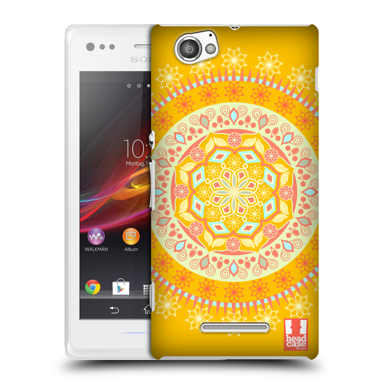 HEAD CASE plastový obal na mobil Sony Xperia M vzor Indie Mandala slunce barevný motiv ŽLUTÁ