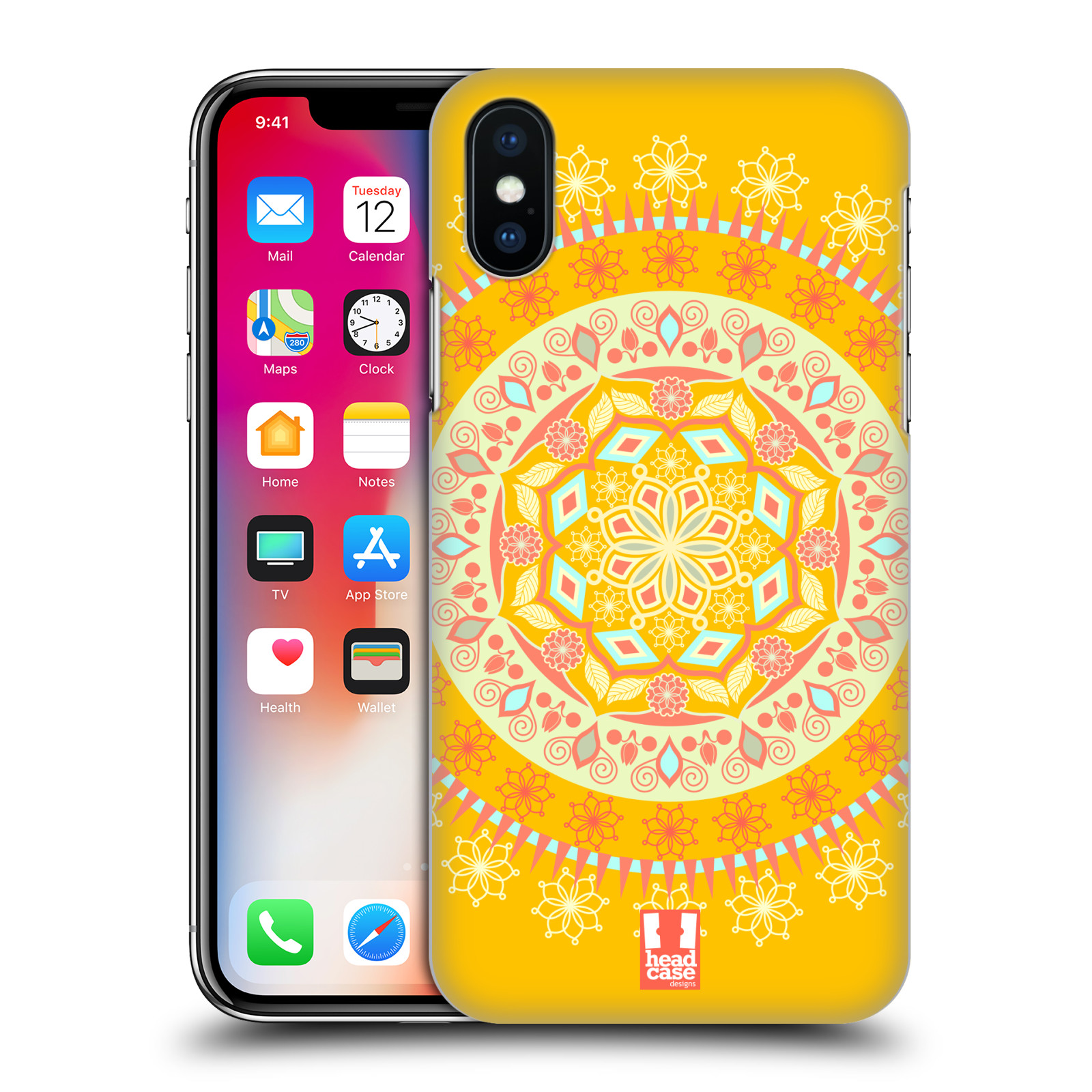 HEAD CASE plastový obal na mobil Apple Iphone X / XS vzor Indie Mandala slunce barevný motiv ŽLUTÁ