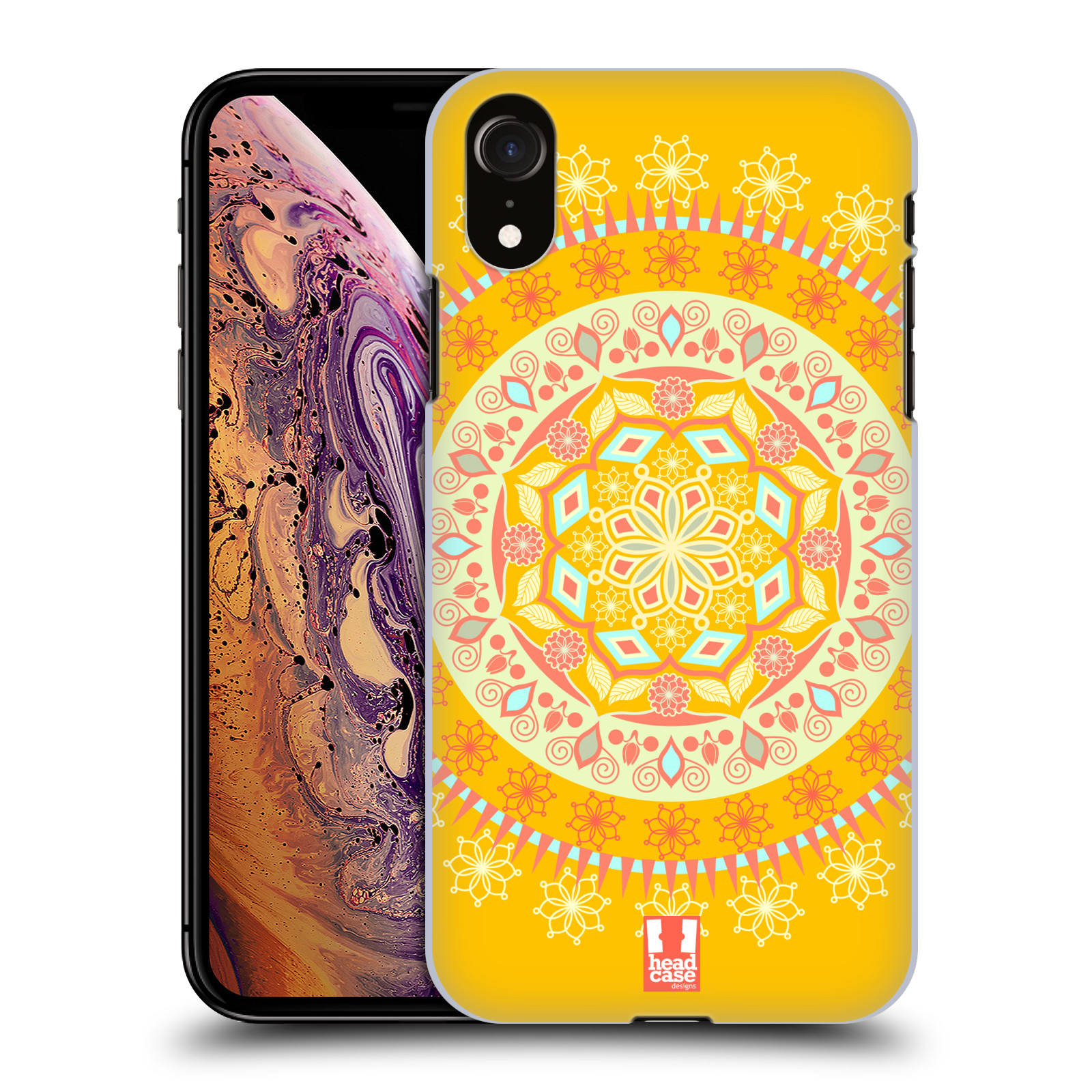 HEAD CASE plastový obal na mobil Apple Iphone XR vzor Indie Mandala slunce barevný motiv ŽLUTÁ