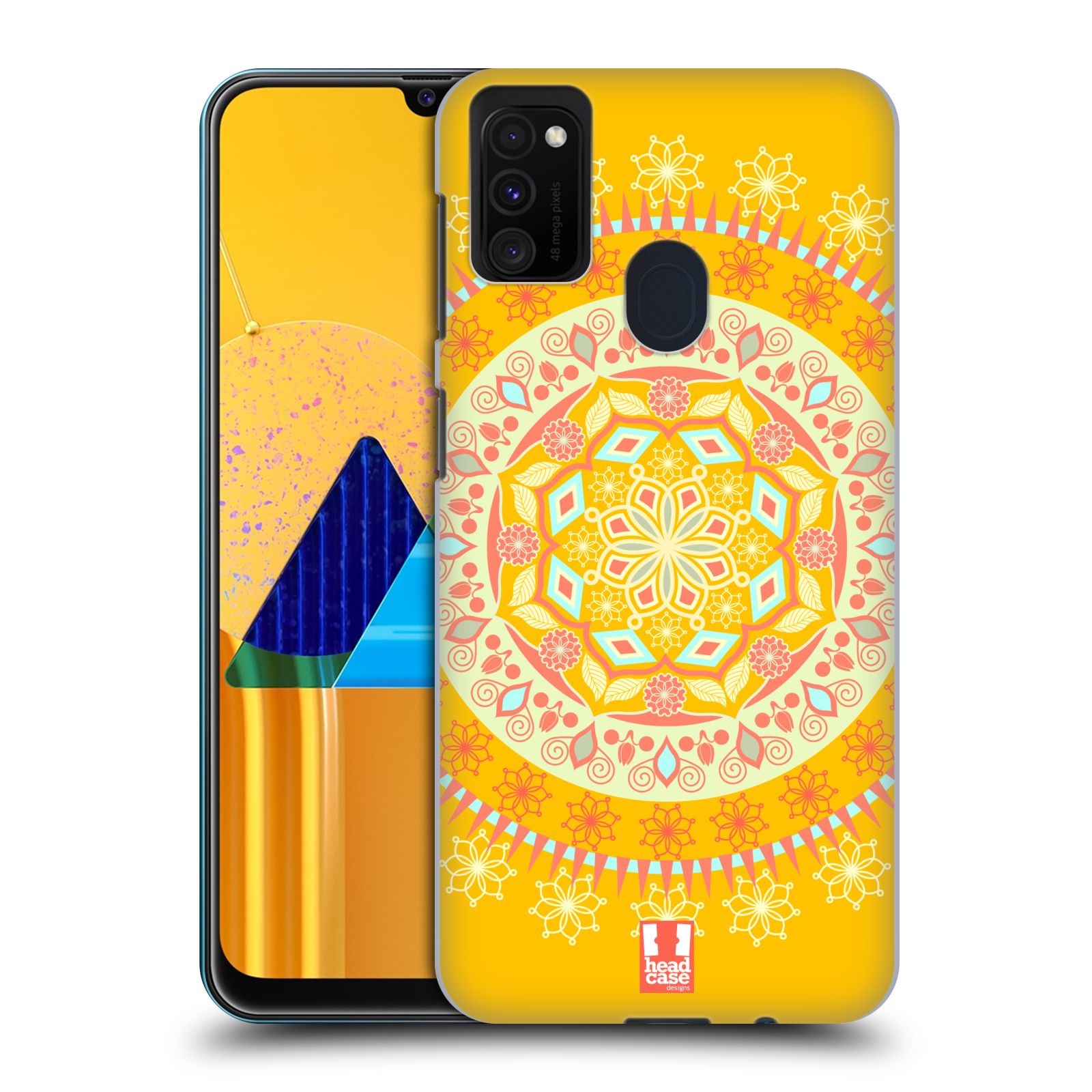 Zadní kryt na mobil Samsung Galaxy M21 vzor Indie Mandala slunce barevný motiv ŽLUTÁ