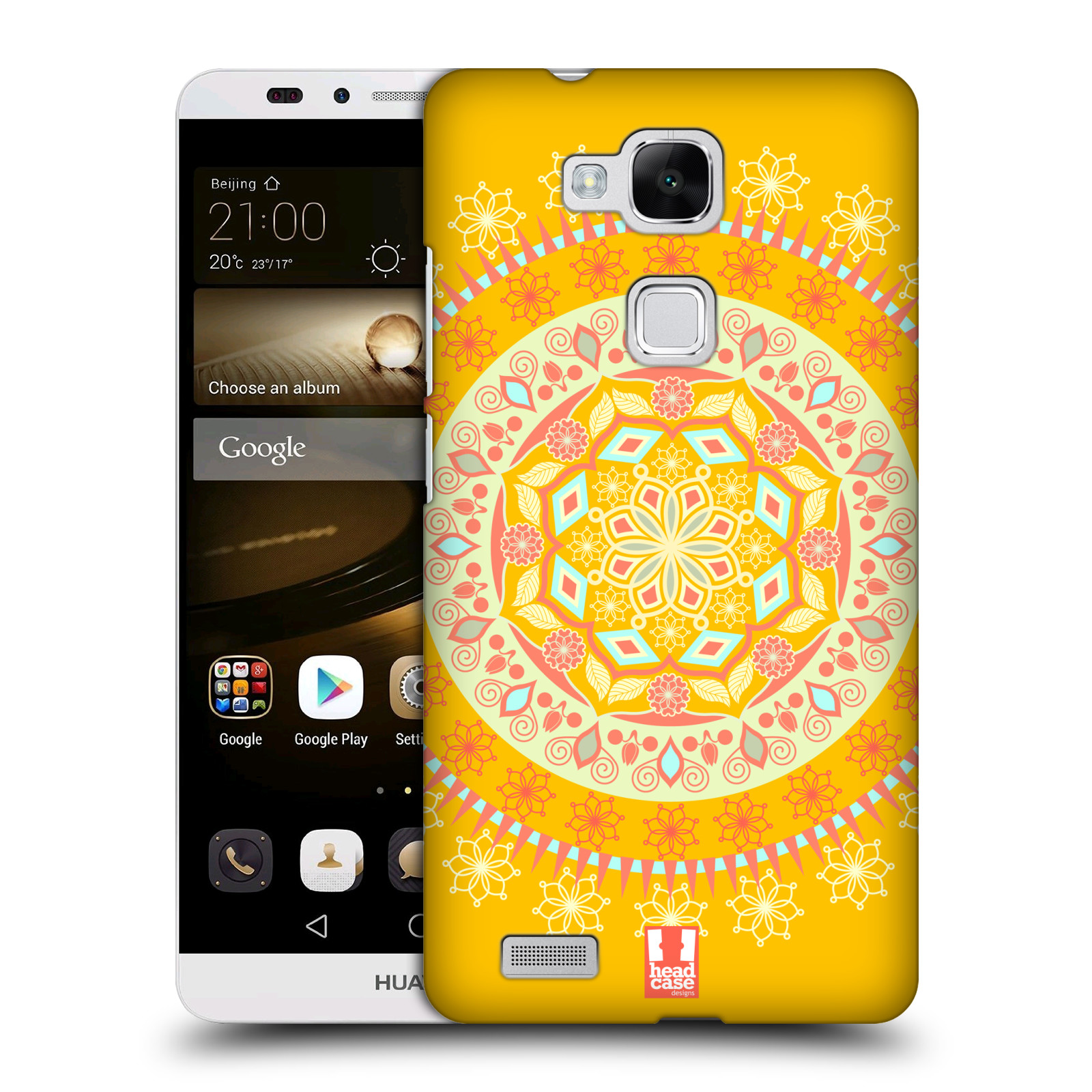 HEAD CASE plastový obal na mobil Huawei Mate 7 vzor Indie Mandala slunce barevný motiv ŽLUTÁ