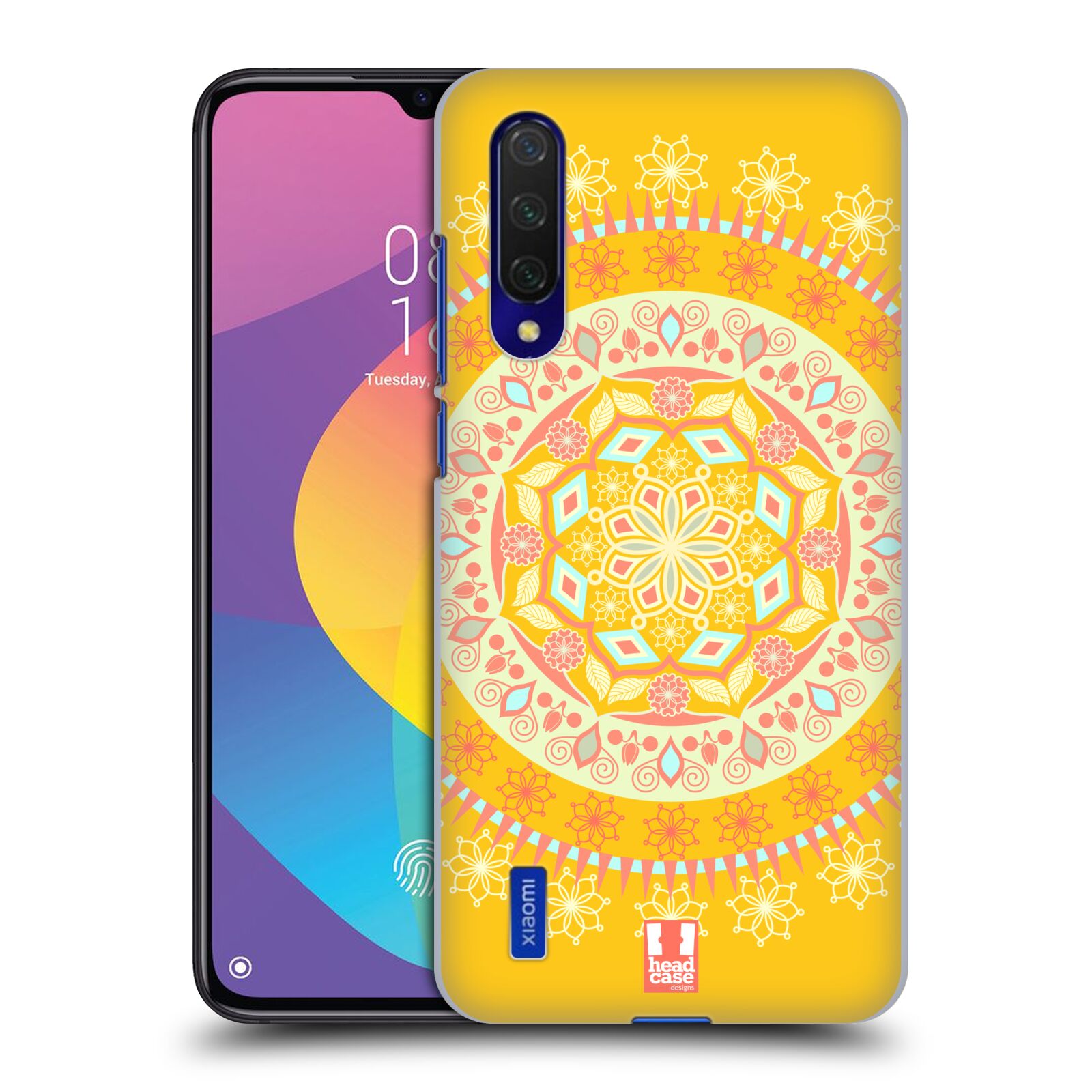 Zadní kryt na mobil Xiaomi MI 9 LITE vzor Indie Mandala slunce barevný motiv ŽLUTÁ