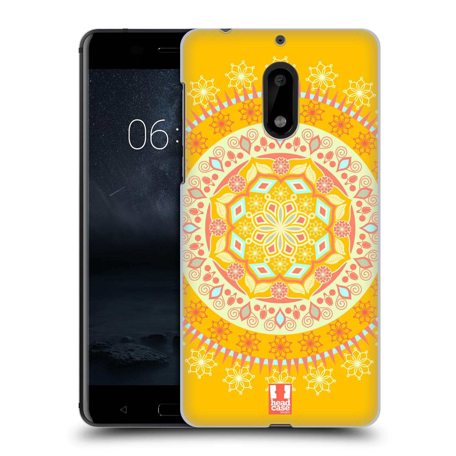 HEAD CASE plastový obal na mobil Nokia 6 vzor Indie Mandala slunce barevný motiv ŽLUTÁ