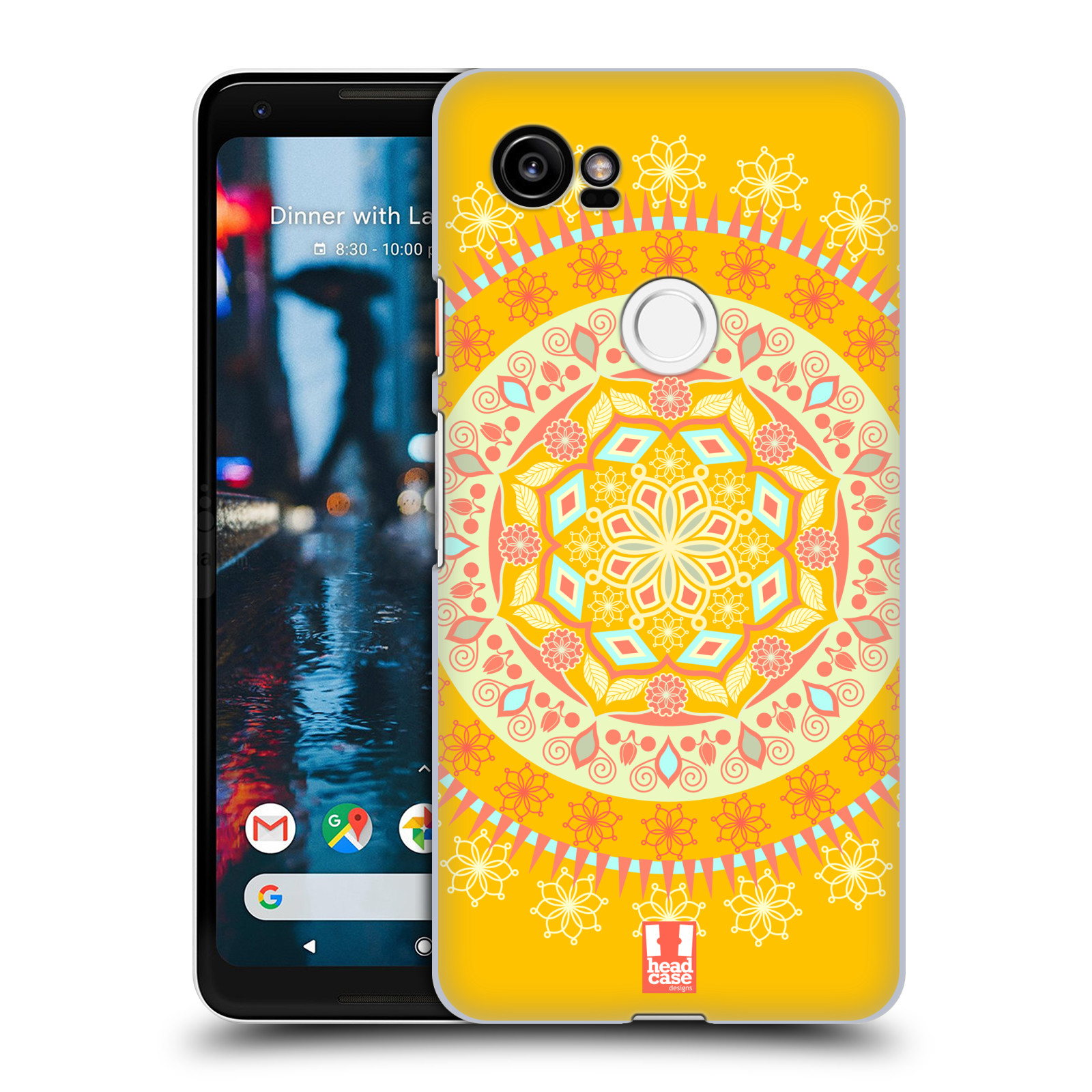 HEAD CASE plastový obal na mobil Google Pixel 2 XL vzor Indie Mandala slunce barevný motiv ŽLUTÁ