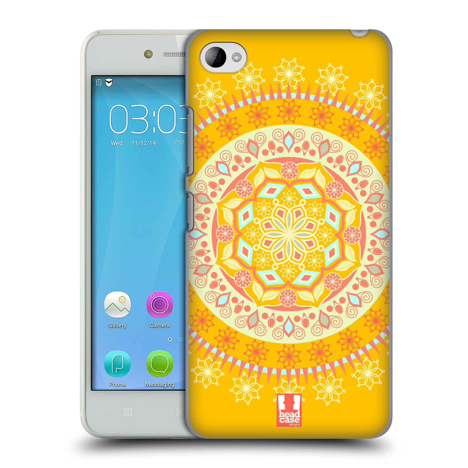 HEAD CASE pevný plastový obal na mobil LENOVO S90 vzor Indie Mandala slunce barevný motiv ŽLUTÁ