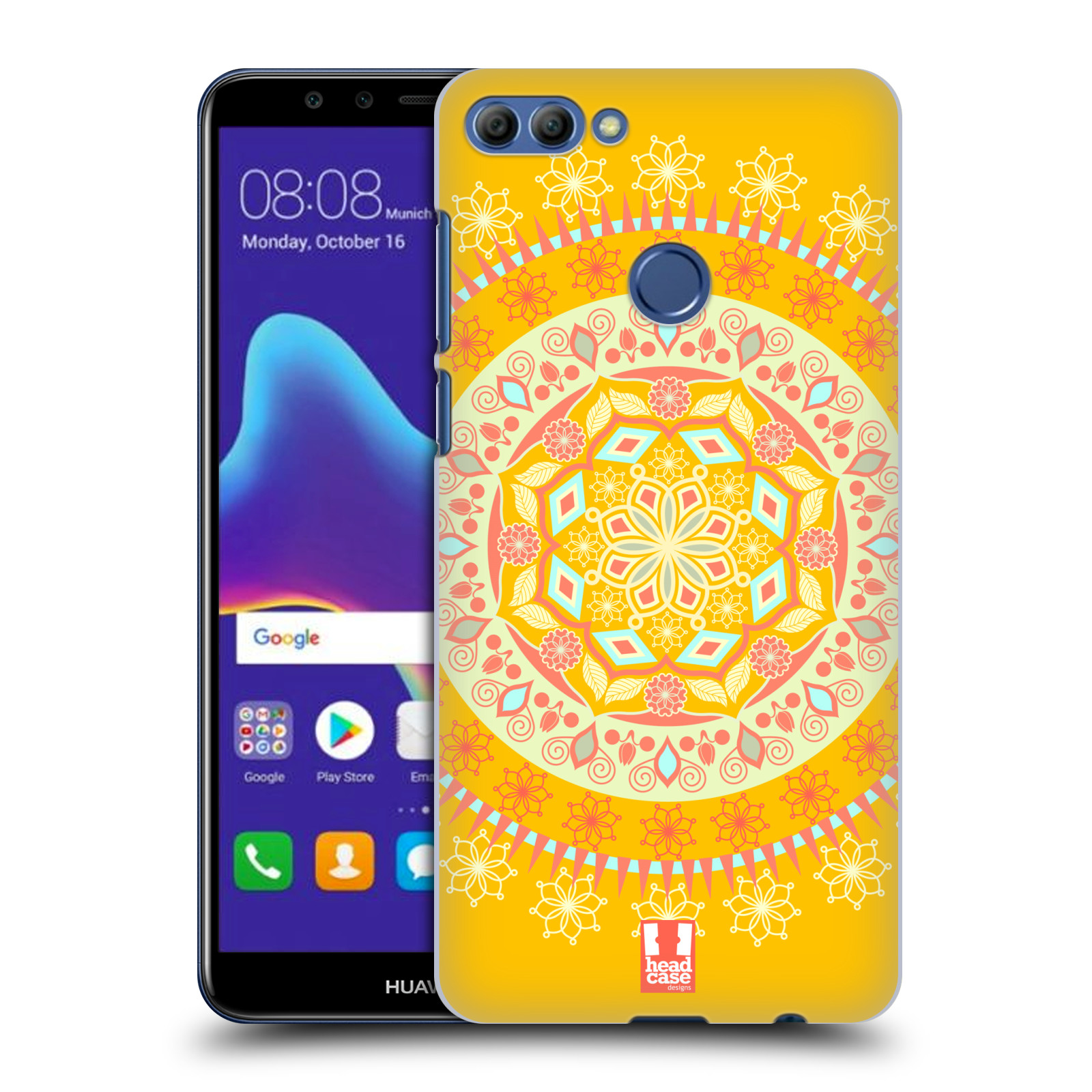 HEAD CASE plastový obal na mobil Huawei Y9 2018 vzor Indie Mandala slunce barevný motiv ŽLUTÁ
