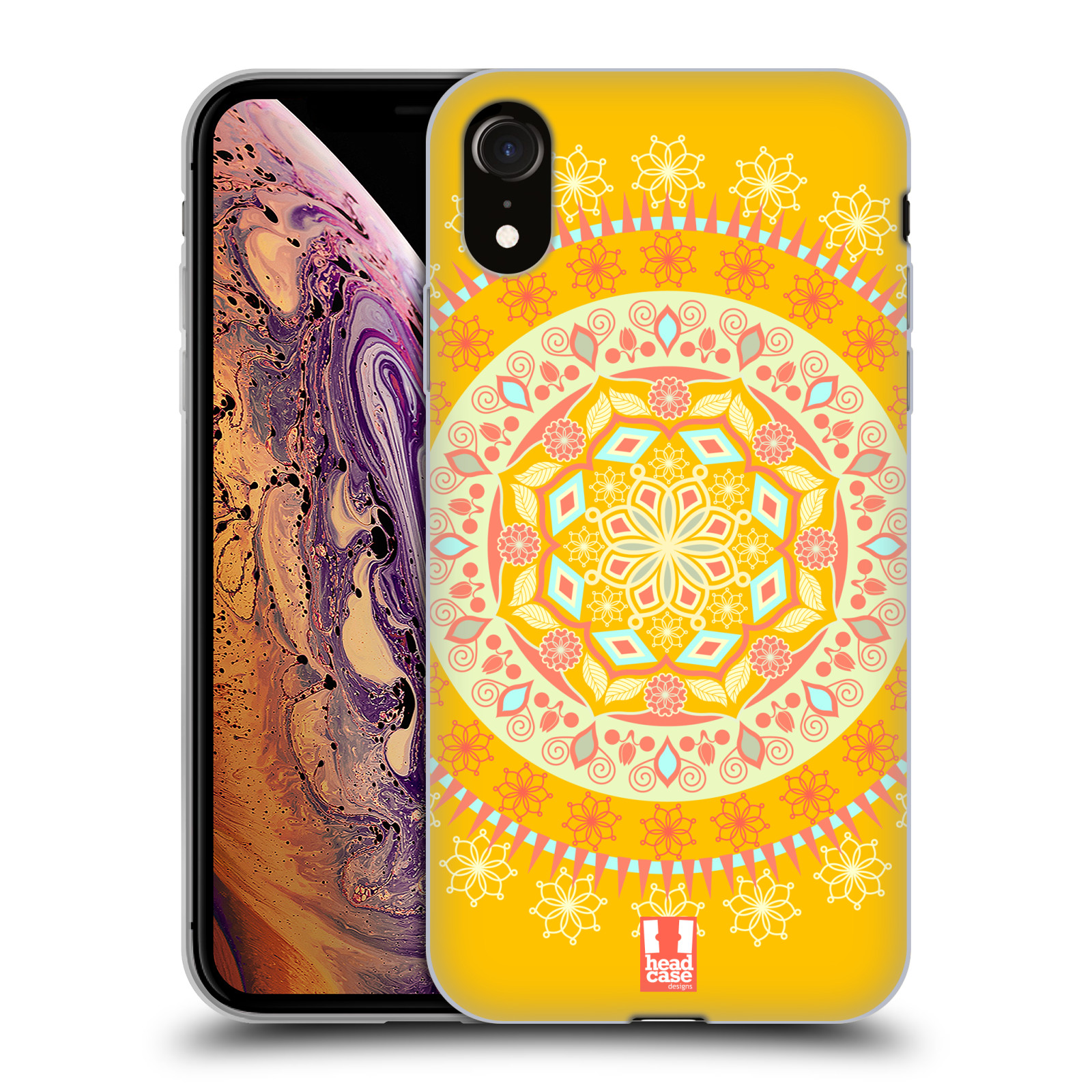 HEAD CASE silikon obal na mobil Apple Iphone XR vzor Indie Mandala slunce barevný motiv ŽLUTÁ