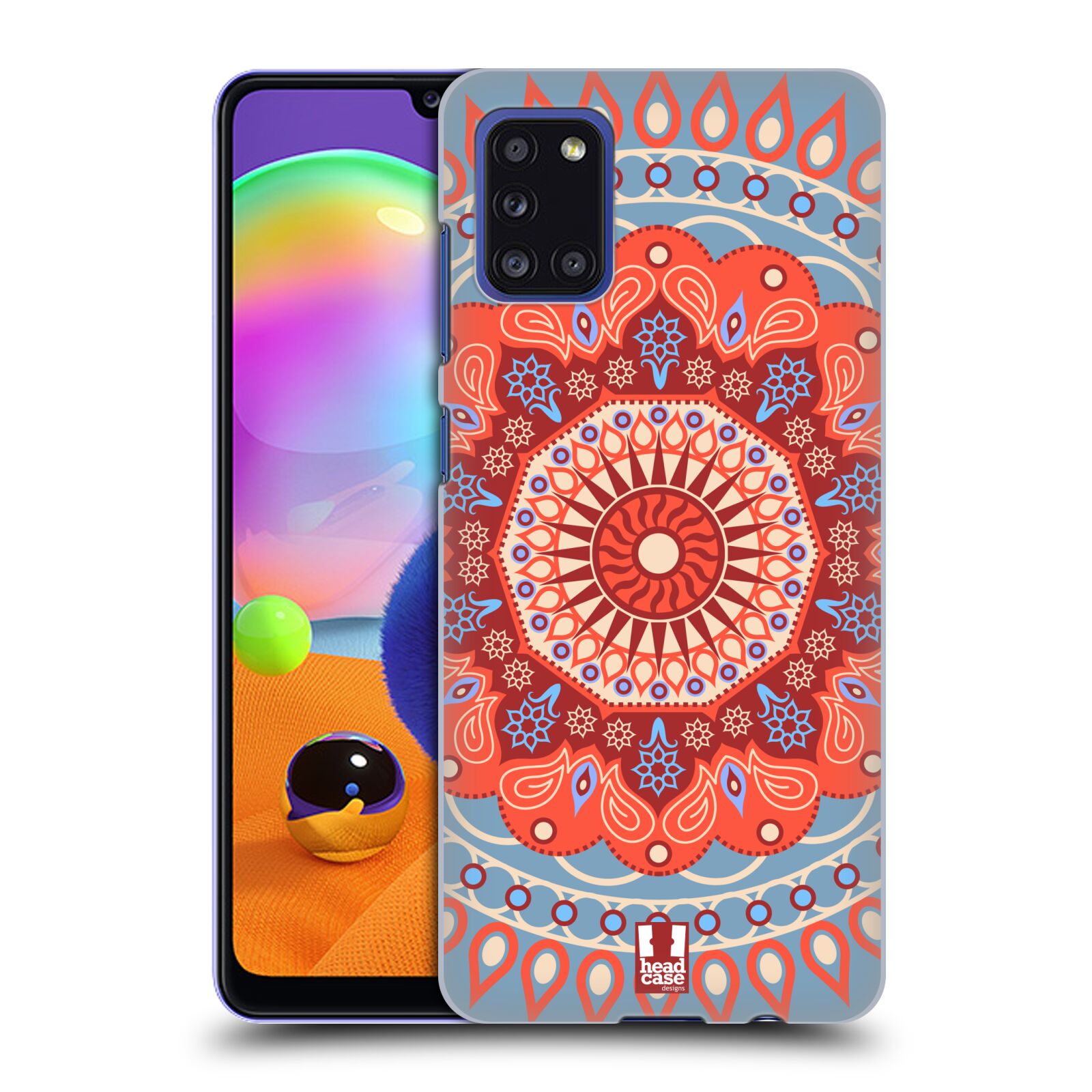 Zadní kryt na mobil Samsung Galaxy A31 vzor Indie Mandala slunce barevný motiv ČERVENÁ A MODRÁ