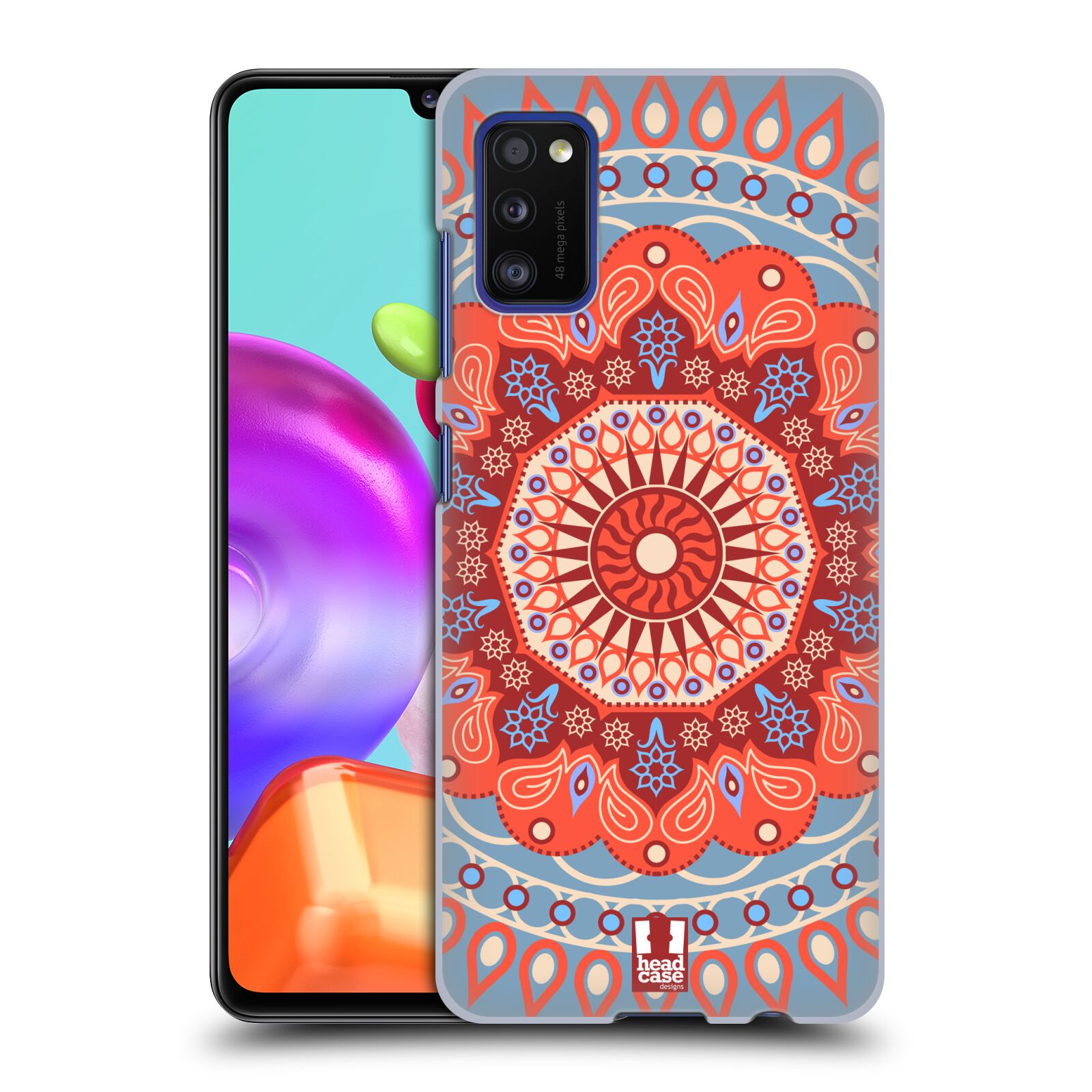 Zadní kryt na mobil Samsung Galaxy A41 vzor Indie Mandala slunce barevný motiv ČERVENÁ A MODRÁ