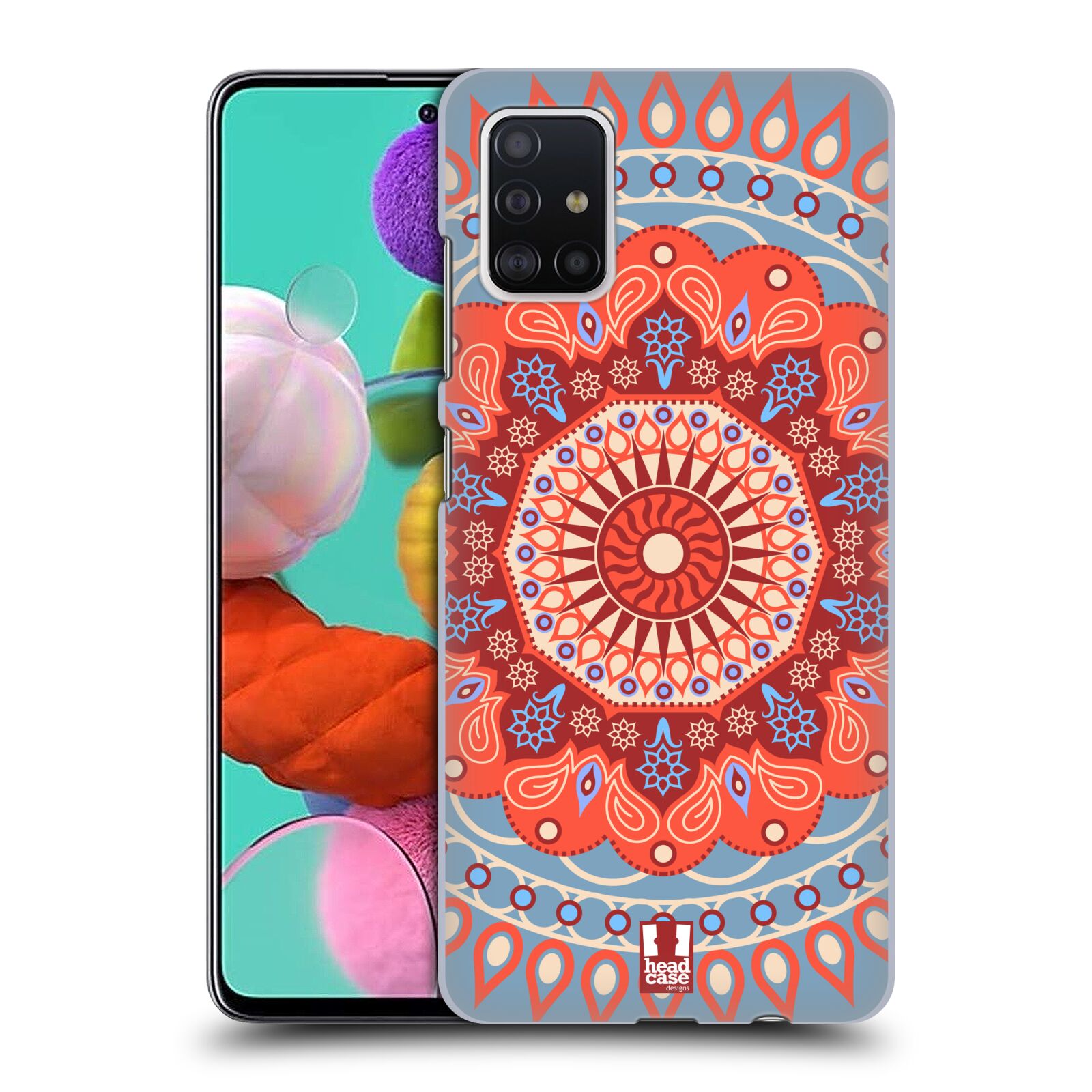Pouzdro na mobil Samsung Galaxy A51 - HEAD CASE - vzor Indie Mandala slunce barevný motiv ČERVENÁ A MODRÁ