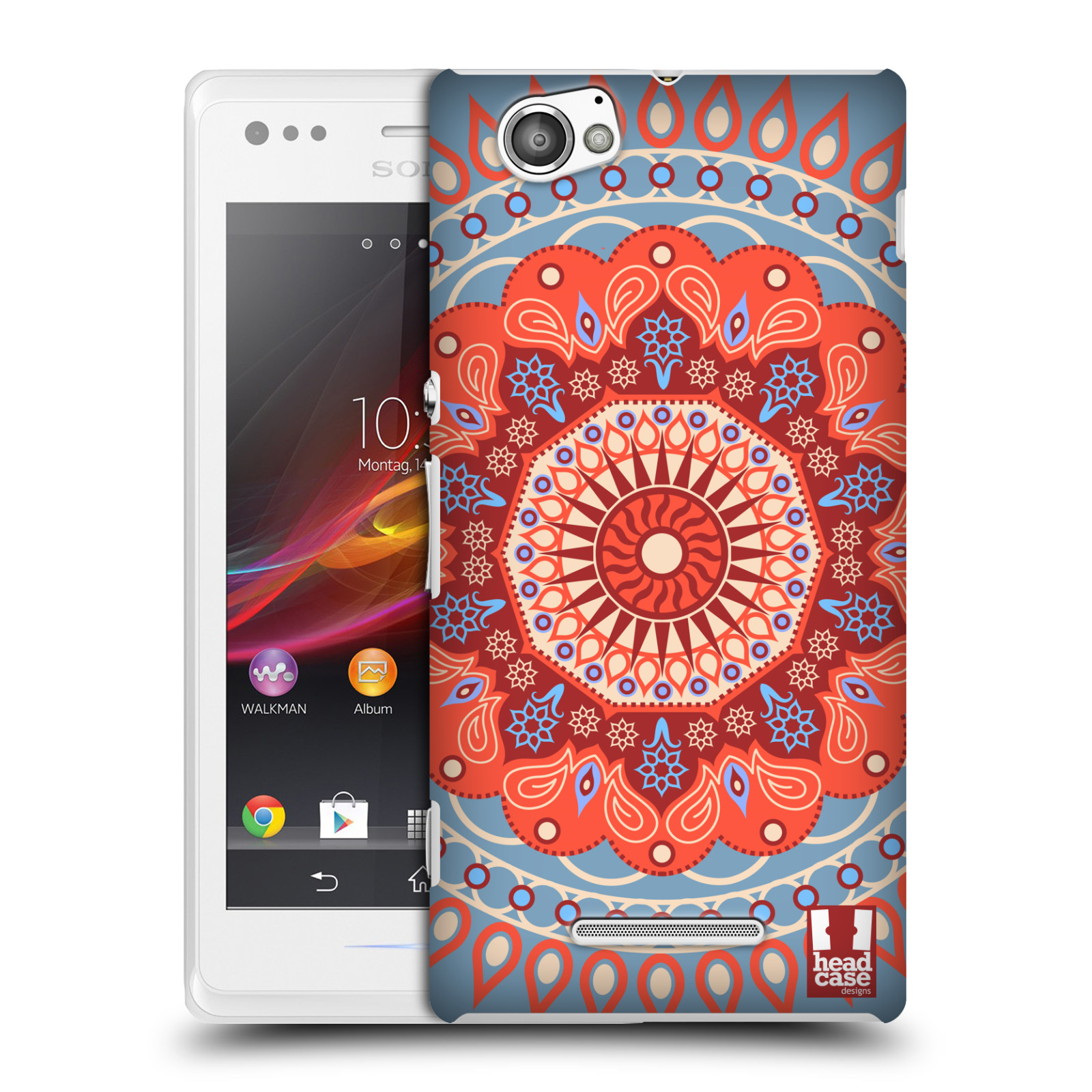 HEAD CASE plastový obal na mobil Sony Xperia M vzor Indie Mandala slunce barevný motiv ČERVENÁ A MODRÁ