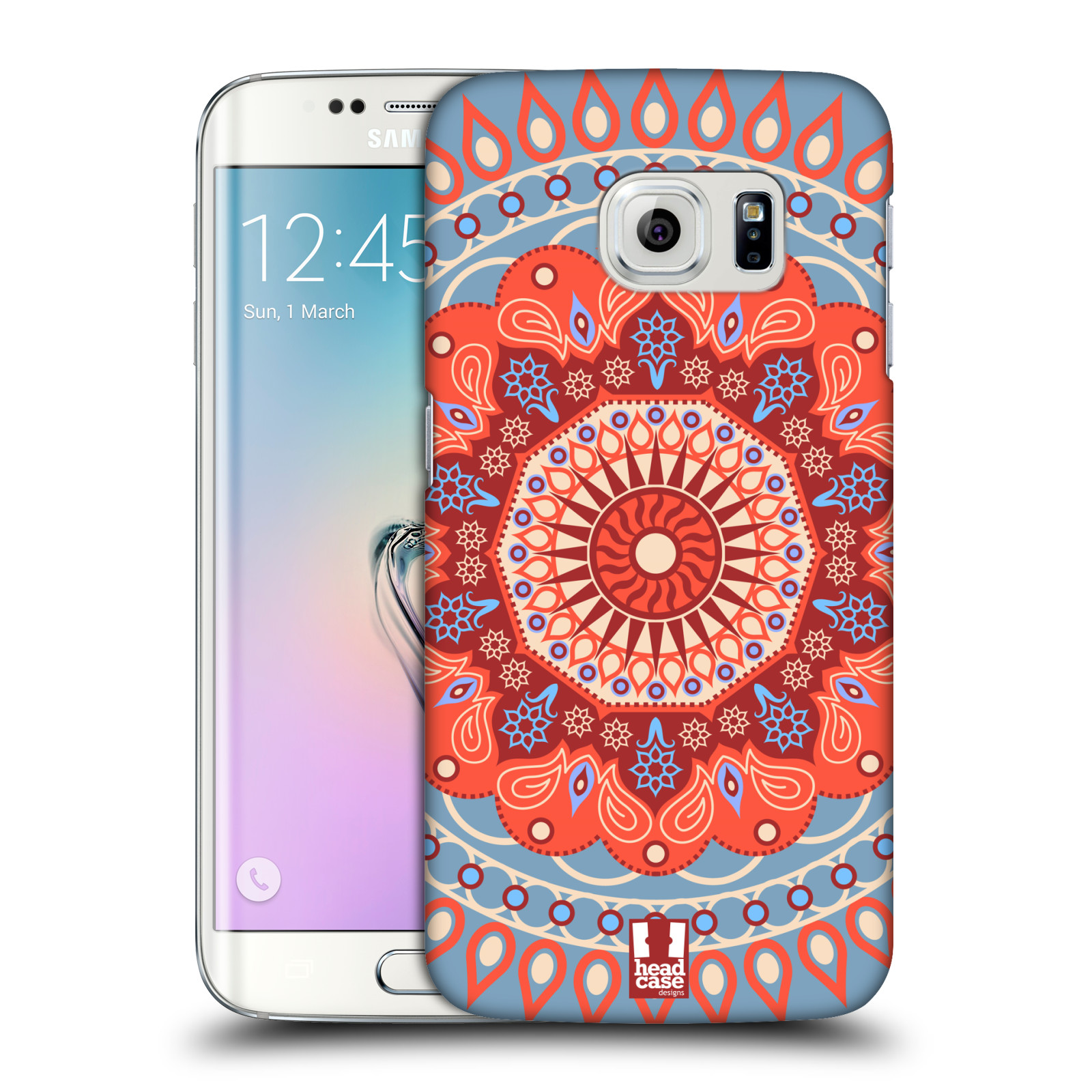 HEAD CASE plastový obal na mobil SAMSUNG Galaxy S6 EDGE (G9250, G925, G925F) vzor Indie Mandala slunce barevný motiv ČERVENÁ A MODRÁ