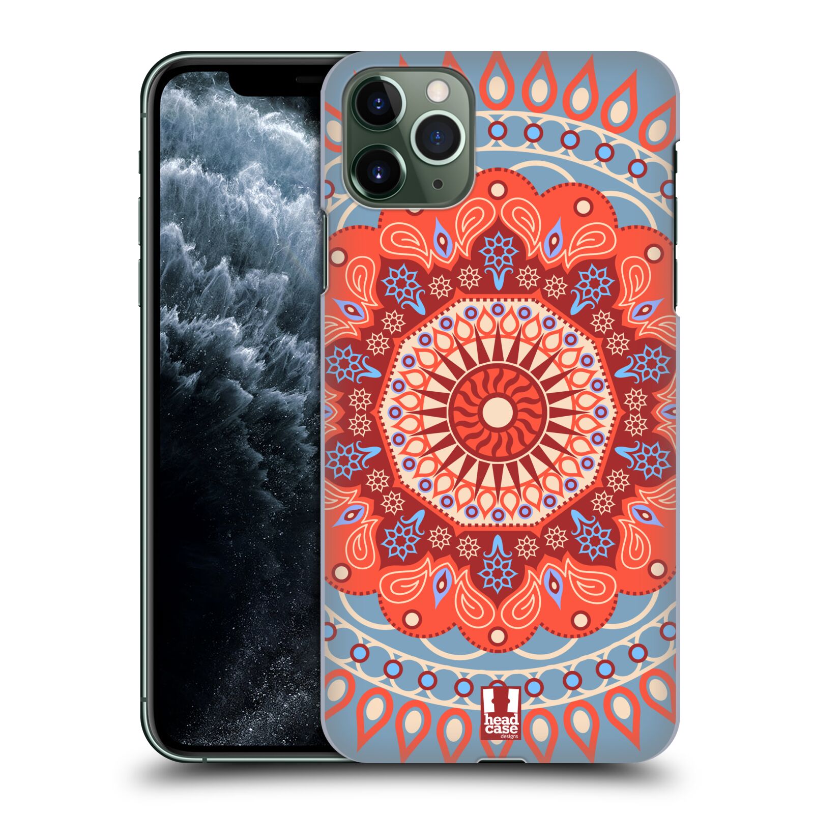 Pouzdro na mobil Apple Iphone 11 PRO MAX - HEAD CASE - vzor Indie Mandala slunce barevný motiv ČERVENÁ A MODRÁ